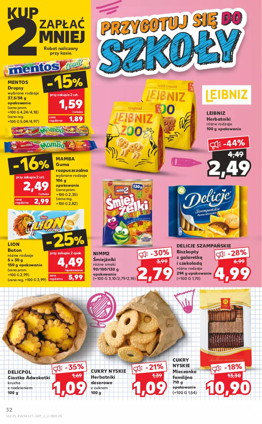 Gazetka promocyjna Kaufland - OFERTA TYGODNIA - ważna 25.08 do 31.08.2022 - strona 32 - produkty: Baton, Biszkopty, Ciastka, Delicje, Deser, Fa, Gala, Guma rozpuszczalna, Herbatniki, Lion, Mamba, Mentos, Nimm2, Ser