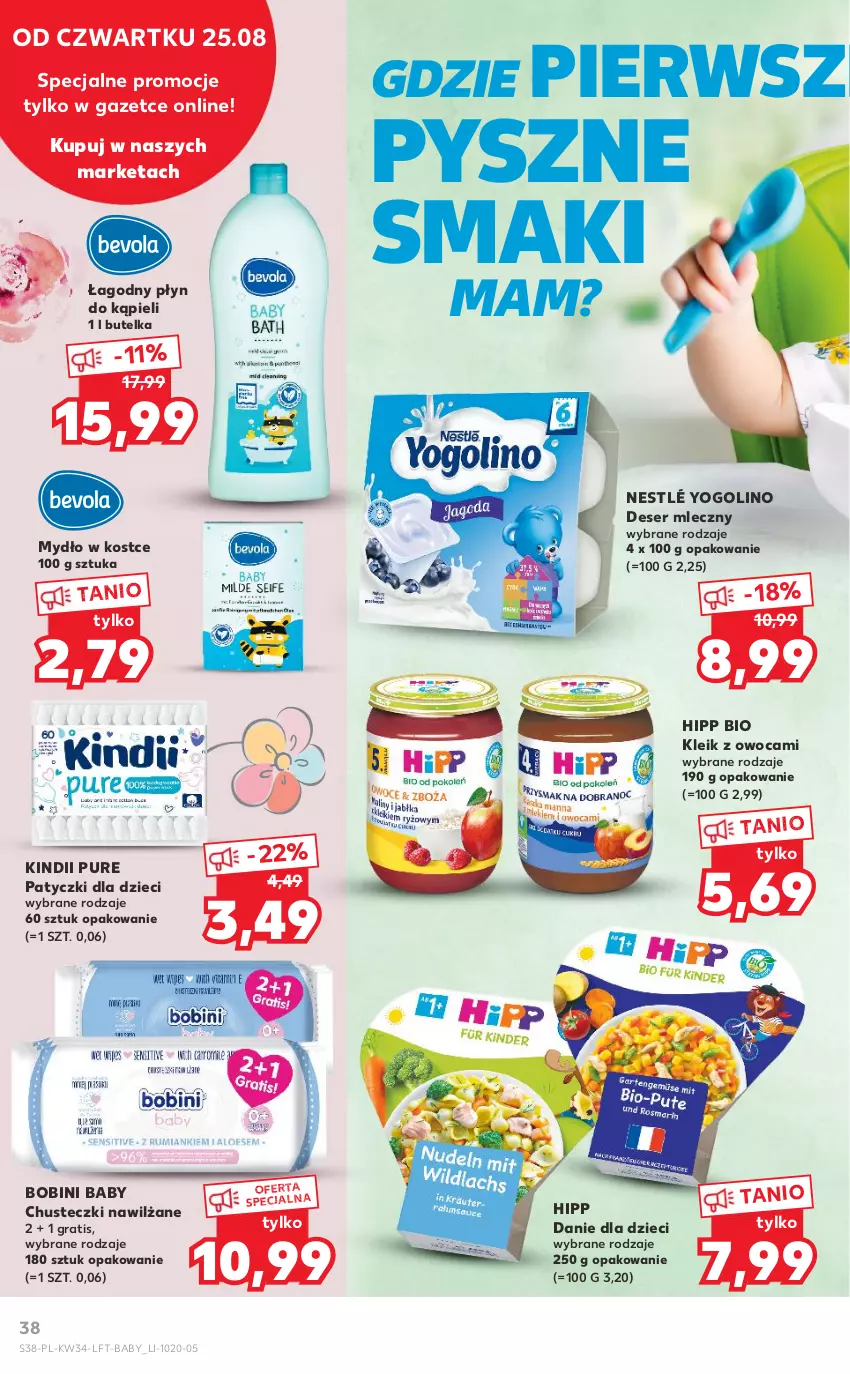 Gazetka promocyjna Kaufland - OFERTA TYGODNIA - ważna 25.08 do 31.08.2022 - strona 38 - produkty: Chusteczki, Danie dla dzieci, Deser, Deser mleczny, Dzieci, Gra, HiPP, Hipp Bio, Kindii, Mydło, Nestlé, Płyn do kąpieli, Pur, Ser