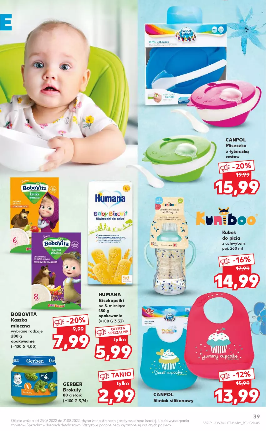 Gazetka promocyjna Kaufland - OFERTA TYGODNIA - ważna 25.08 do 31.08.2022 - strona 39 - produkty: BoboVita, Brokuły, Canpol, Gerber, Humana, Kubek, Miseczka