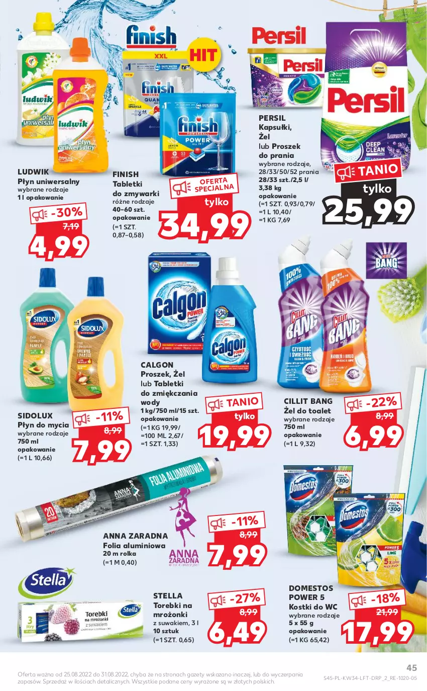 Gazetka promocyjna Kaufland - OFERTA TYGODNIA - ważna 25.08 do 31.08.2022 - strona 45 - produkty: Calgon, Cillit Bang, Domestos, Finish, Folia aluminiowa, LG, Ludwik, Persil, Płyn do mycia, Proszek do prania, Sidolux, Tablet, Tabletki do zmywarki, Zmywarki