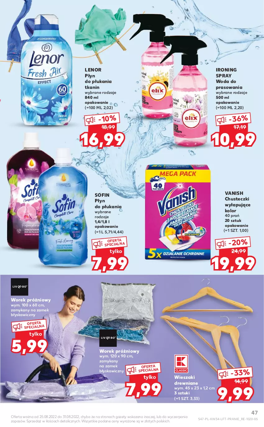 Gazetka promocyjna Kaufland - OFERTA TYGODNIA - ważna 25.08 do 31.08.2022 - strona 47 - produkty: Chusteczki, Lenor, Płyn do płukania, Vanish, Wieszak, Woda