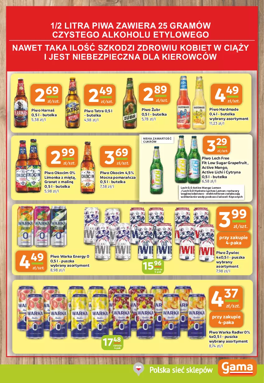 Gazetka promocyjna Gama - Gazetka Gama - ważna 25.07 do 06.08.2024 - strona 11 - produkty: Gra, Granat, Harnaś, Koc, Limonka, Mango, Okocim, Piec, Piwa, Piwo, Radler, Tatra, Warka, Woda