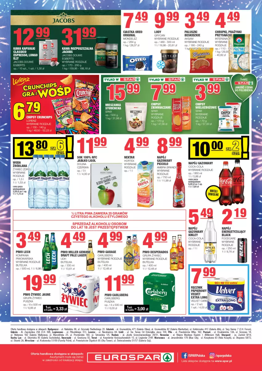 Gazetka promocyjna Spar - EuroSpar - ważna 27.12.2024 do 06.01.2025 - strona 4 - produkty: Aksam, Beskidzki, Carlsberg, Chrupki, Ciastka, Coca-Cola, Desperados, Dzieci, Fa, Gin, Gra, Gry, Hortex, Kosz, Lack, Ligol, Lody, Mieszanka studencka, Napój, Napój gazowany, Nektar, Oreo, Papier, Piwo, Przysnacki, Ręcznik, Rum, Sok, Velvet