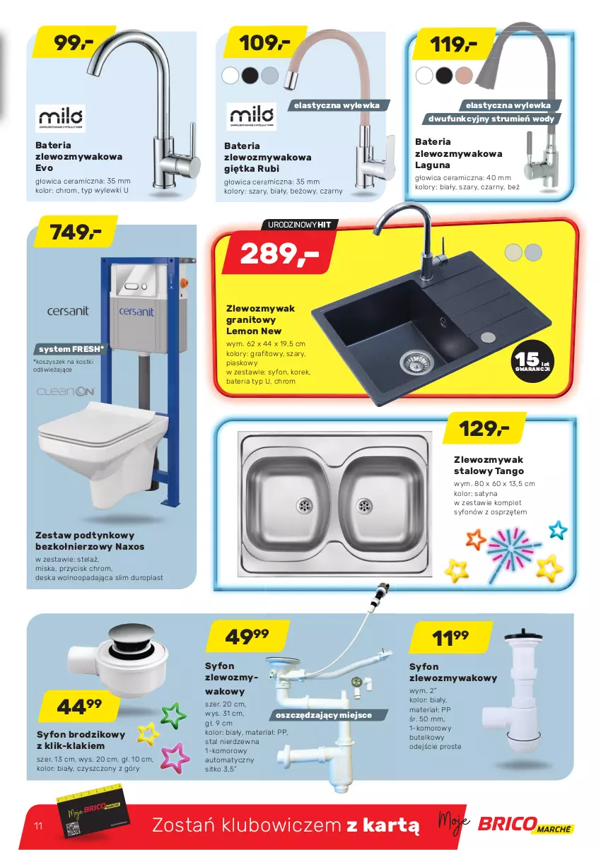 Gazetka promocyjna Bricomarche - Gazetka - ważna 19.05 do 29.05.2021 - strona 11 - produkty: Bateria, Brodzik, Deska wolnoopadająca, Gra, Kosz, Miska, Rum, Sitko, Syfon, Zlew, Zlewozmywak