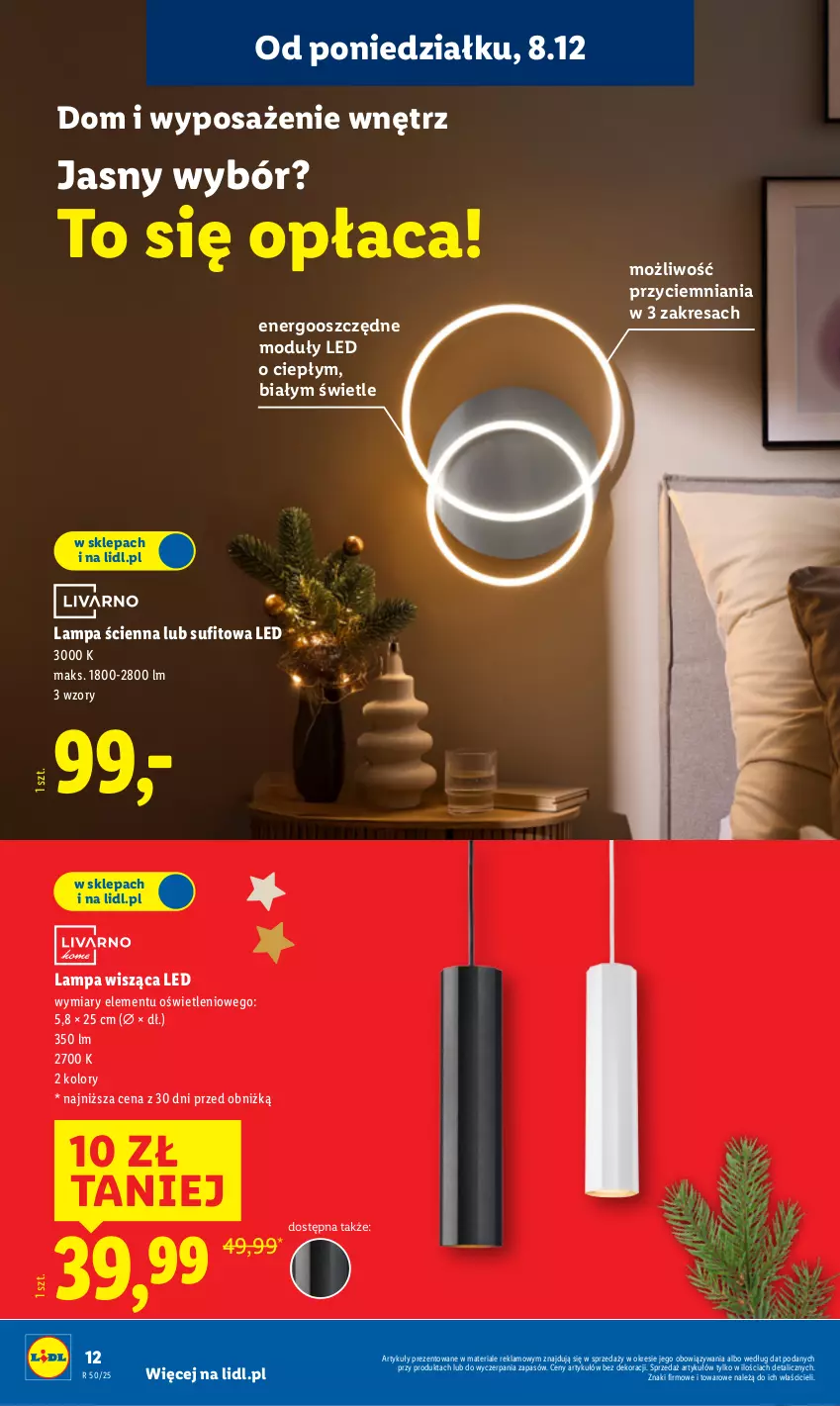 Gazetka promocyjna Lidl - GAZETKA - ważna 08.12 do 14.12.2025 - strona 14 - produkty: Lampa, Lampa ścienna, Lampa wisząca