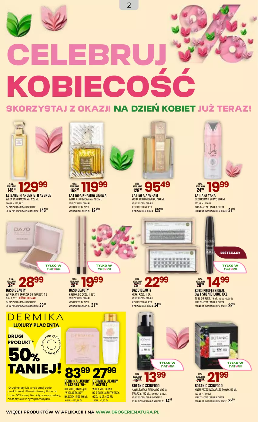 Gazetka promocyjna Drogerie Natura - Gazetka Drogerie Natura - ważna 16.02 do 04.03.2026 - strona 2 - produkty: Bronzer, Dermika, Dezodorant, Elizabeth Arden, Fa, KOBO, Kredka, Krem przeciwzmarszczkowy, Makijaż, Mars, Perfum, Pianka do mycia twarzy, SKINFOOD, Tera, Tusz, Woda, Woda micelarna, Woda perfumowana
