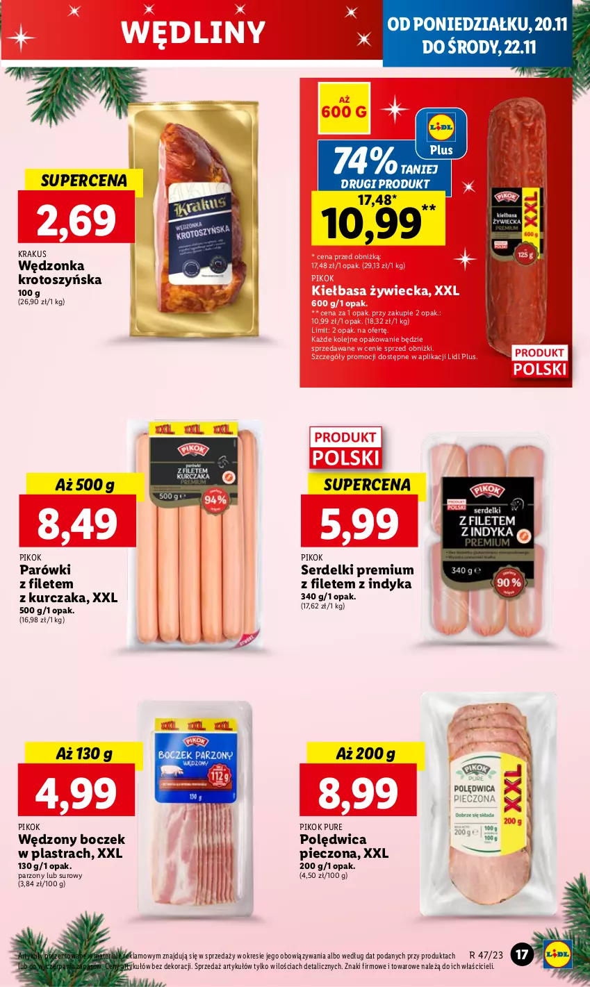 Gazetka promocyjna Lidl - GAZETKA - ważna 20.11 do 22.11.2023 - strona 21 - produkty: Boczek, Kiełbasa, Krakus, Kurczak, Olej, Parówki, Piec, PIKOK, Polędwica, Pur, Ser, Serdelki