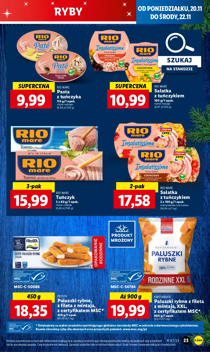 Gazetka promocyjna Lidl - GAZETKA - ważna 20.11 do 22.11.2023 - strona 27 - produkty: Frosta, Kuskus, Mintaj, Paluszki rybne, Rio Mare, Sałat, Sałatka, Tuńczyk