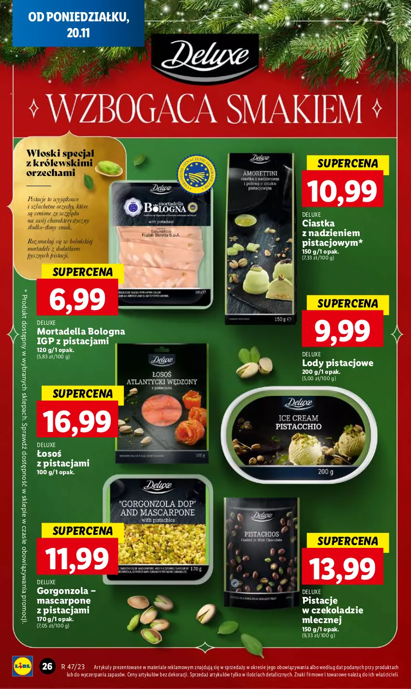 Gazetka promocyjna Lidl - GAZETKA - ważna 20.11 do 22.11.2023 - strona 30 - produkty: Ciastka, Dell, Gorgonzola, Królewski, Lody, Mascarpone, Mortadella, Pistacje