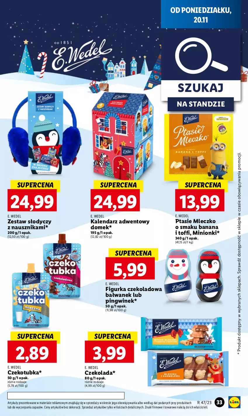 Gazetka promocyjna Lidl - GAZETKA - ważna 20.11 do 22.11.2023 - strona 41 - produkty: Czekolada, E. Wedel, Kalendarz, Kalendarz adwentowy, Mleczko, Pingwin, Ptasie mleczko