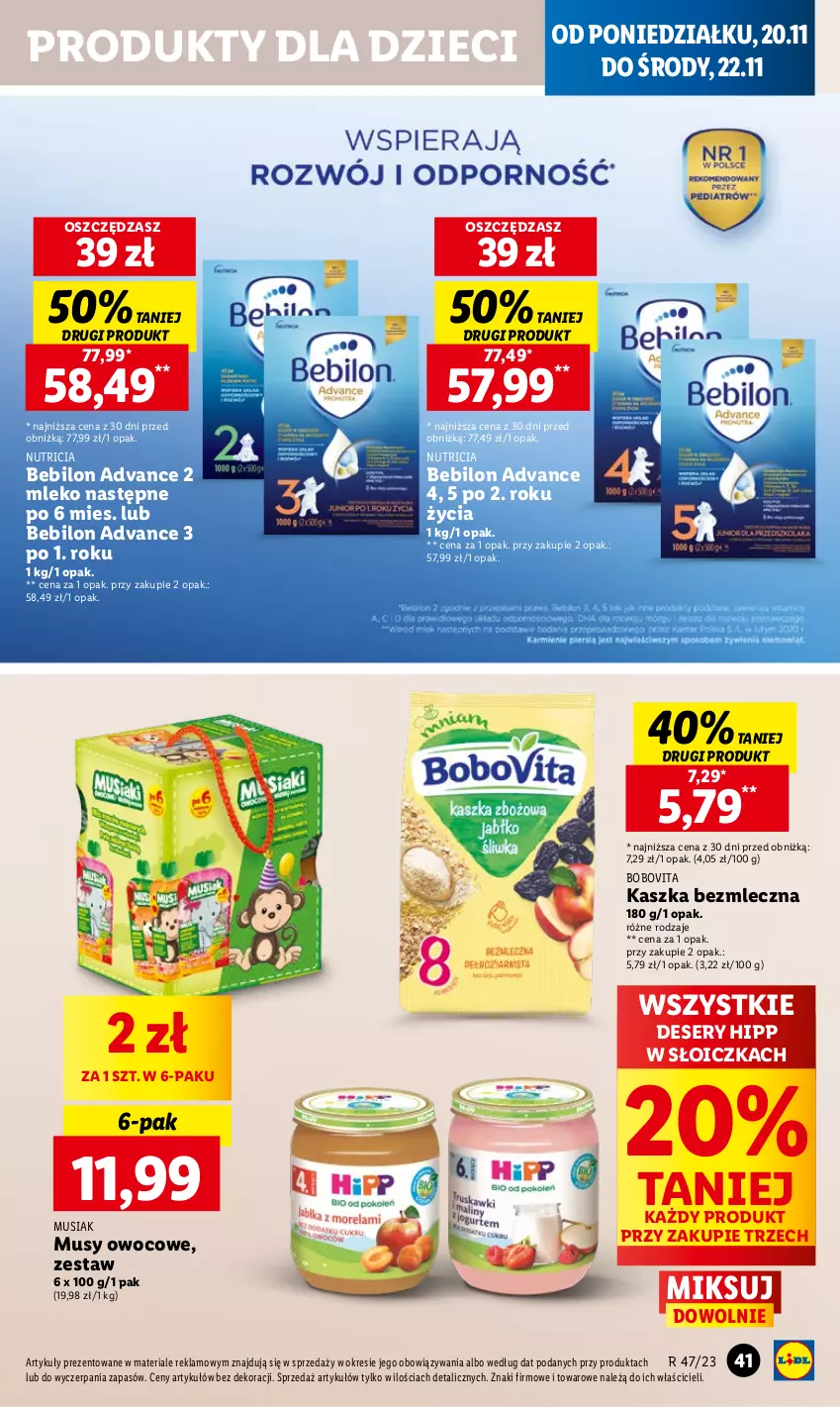 Gazetka promocyjna Lidl - GAZETKA - ważna 20.11 do 22.11.2023 - strona 51 - produkty: BEBILON, BoboVita, Deser, Dzieci, HiPP, Mleko, Mus, O nas, Ser