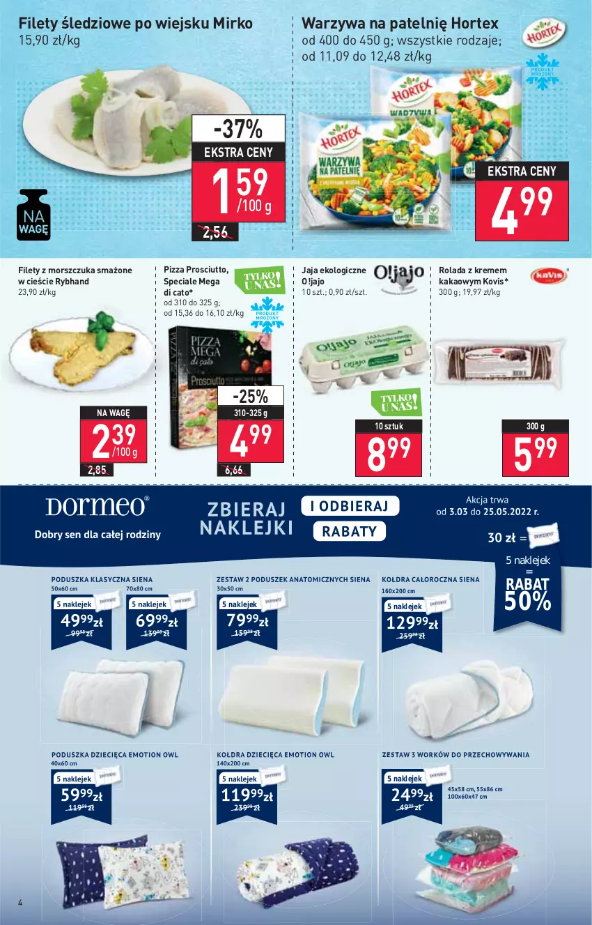 Gazetka promocyjna Stokrotka - Market - ważna 03.03 do 09.03.2022 - strona 4 - produkty: Hortex, Jaja, Kakao, Klej, Pizza, Prosciutto, Rolada, Warzywa