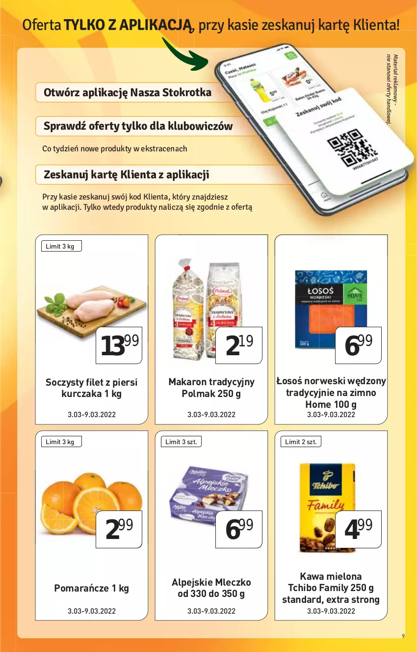 Gazetka promocyjna Stokrotka - Market - ważna 03.03 do 09.03.2022 - strona 9 - produkty: Fa, Filet z piersi kurczaka, HP, Kawa, Kawa mielona, Kurczak, Makaron, Mleczko, Olma, Pomarańcze, Tchibo, Tchibo Family