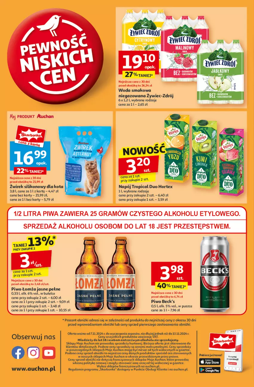 Gazetka promocyjna Auchan - Gazetka Pewność Niskich Cen Moje Auchan - ważna 07.11 do 13.11.2024 - strona 10 - produkty: Gra, Hortex, Napój, Piwa, Piwo, Ser, Tera, Tropical, Woda