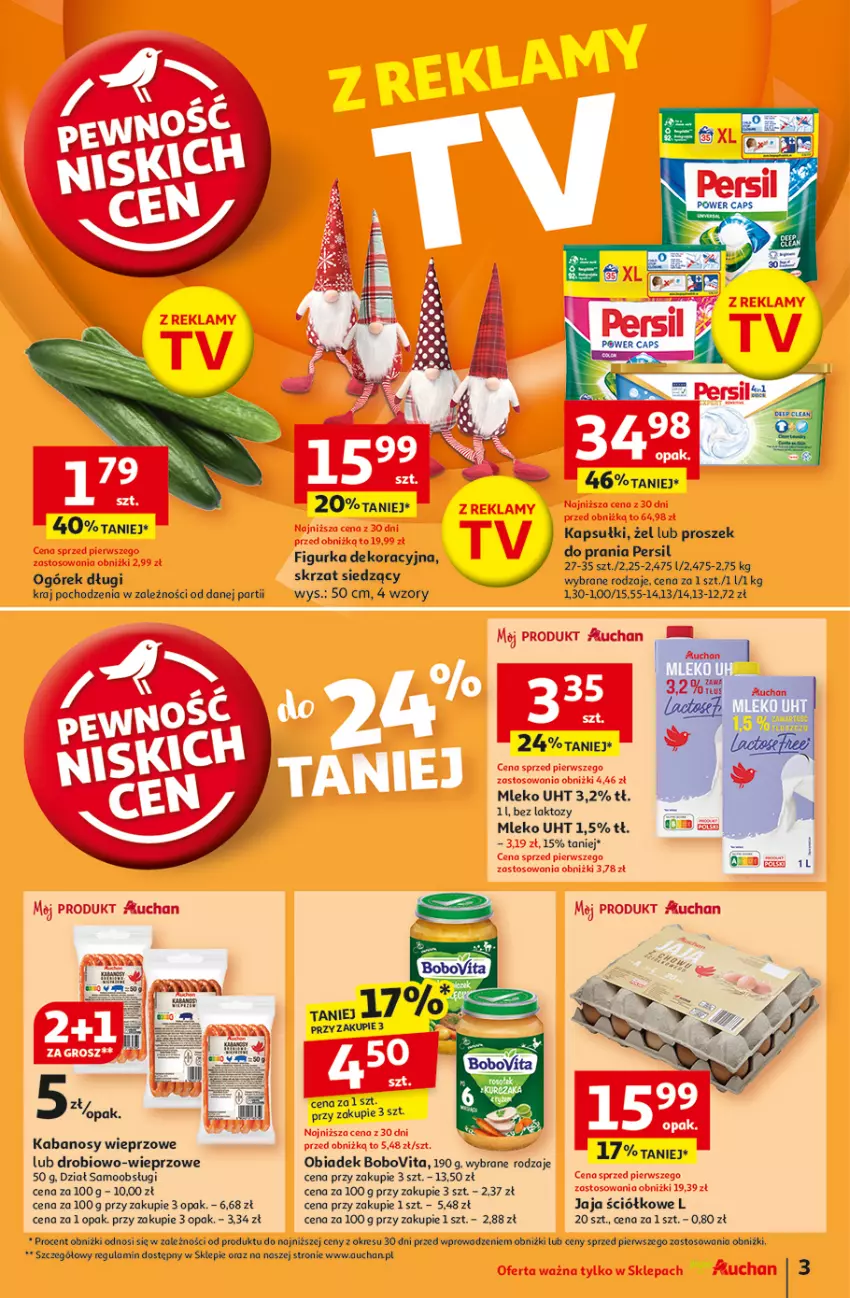 Gazetka promocyjna Auchan - Gazetka Pewność Niskich Cen Moje Auchan - ważna 07.11 do 13.11.2024 - strona 3 - produkty: BoboVita, Jaja, Kabanos, Mleko, Ogórek, Persil, Skrzat