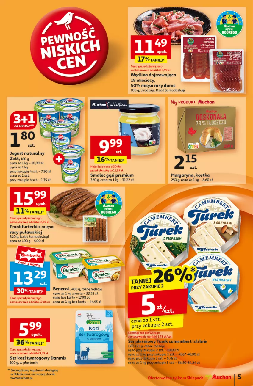 Gazetka promocyjna Auchan - Gazetka Pewność Niskich Cen Moje Auchan - ważna 07.11 do 13.11.2024 - strona 7 - produkty: Benecol, Frankfurterki, Jogurt, Jogurt naturalny, Margaryna, Ser, Ser kozi, Smalec, Wędlina, Zott