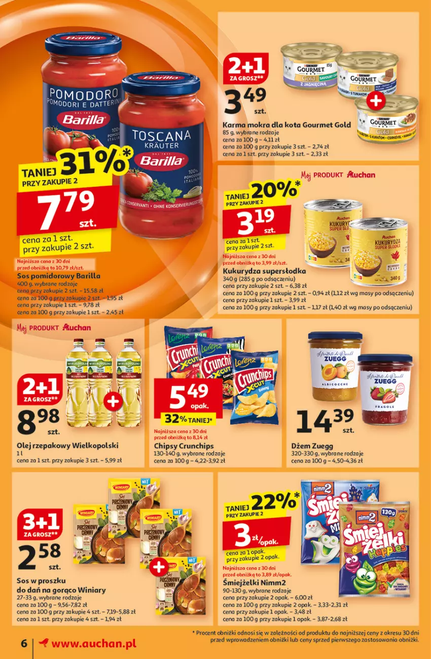 Gazetka promocyjna Auchan - Gazetka Pewność Niskich Cen Moje Auchan - ważna 07.11 do 13.11.2024 - strona 8 - produkty: Barilla, BIC, Chipsy, Crunchips, Dżem, Gourmet Gold, Kukurydza, Nimm2, Olej, Olej rzepakowy, Sos, Winiary