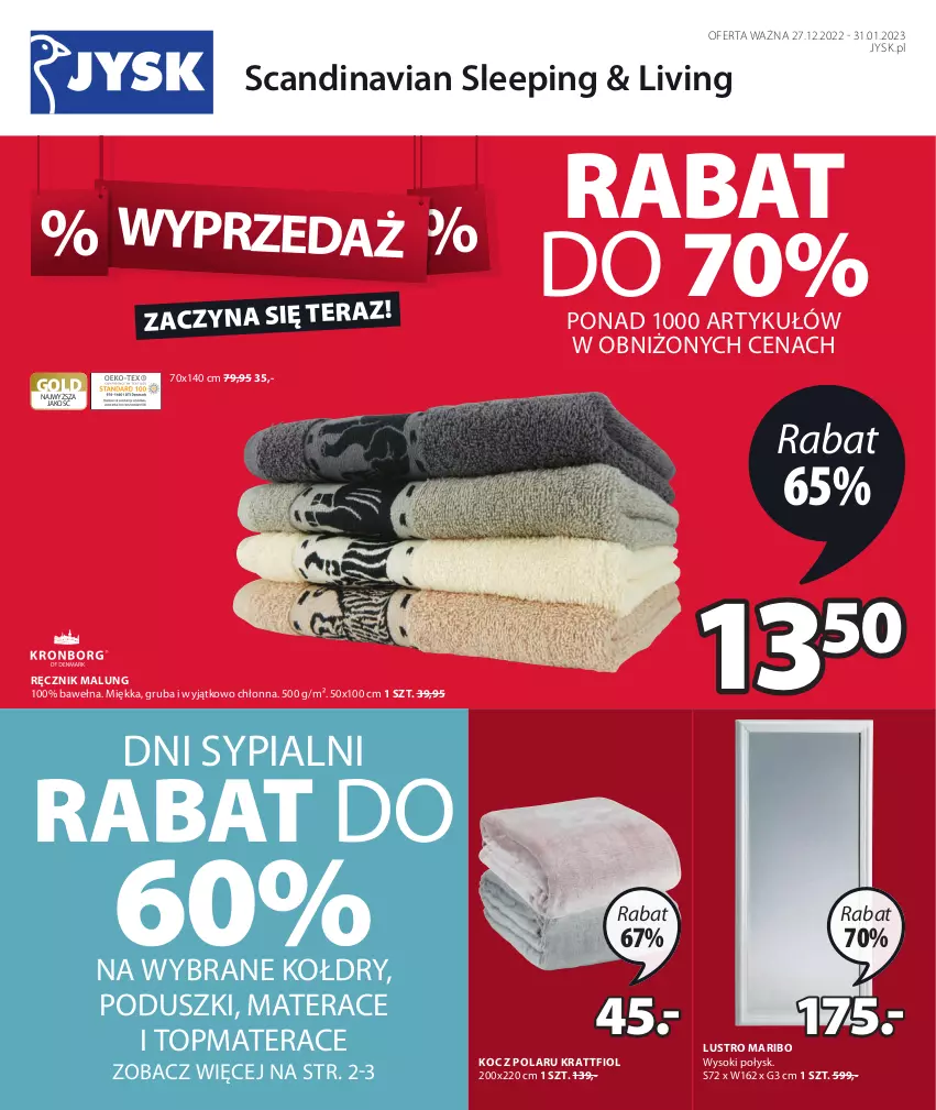 Gazetka promocyjna Jysk - Oferta tygodnia - ważna 27.12.2022 do 31.01.2023 - strona 2 - produkty: Koc, Lustro, Materac, Ręcznik, Sok, Tera, Top, Wełna