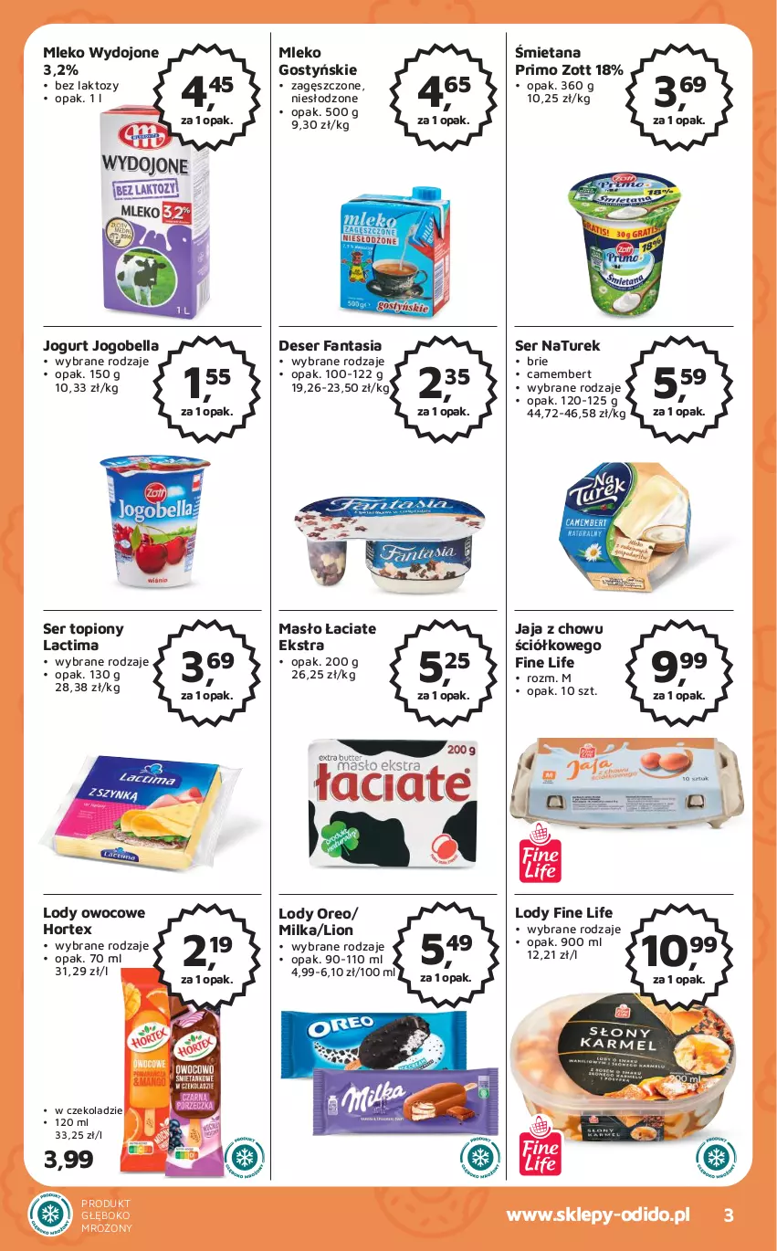 Gazetka promocyjna Odido - Gazetka - ważna 28.07 do 10.08.2023 - strona 3 - produkty: Bell, Bella, Brie, Camembert, Deser, Fa, Fanta, Hortex, Jaja, Jogobella, Jogurt, Lion, Lody, Masło, Milka, Mleko, NaTurek, Oreo, Ser, Ser topiony, Top, Zott