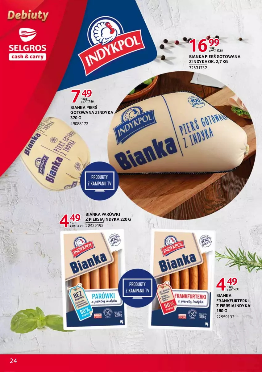 Gazetka promocyjna Selgros - Debiuty w Selgros - ważna 08.03 do 04.08.2021 - strona 24 - produkty: Bianka, Frankfurterki, Parówki