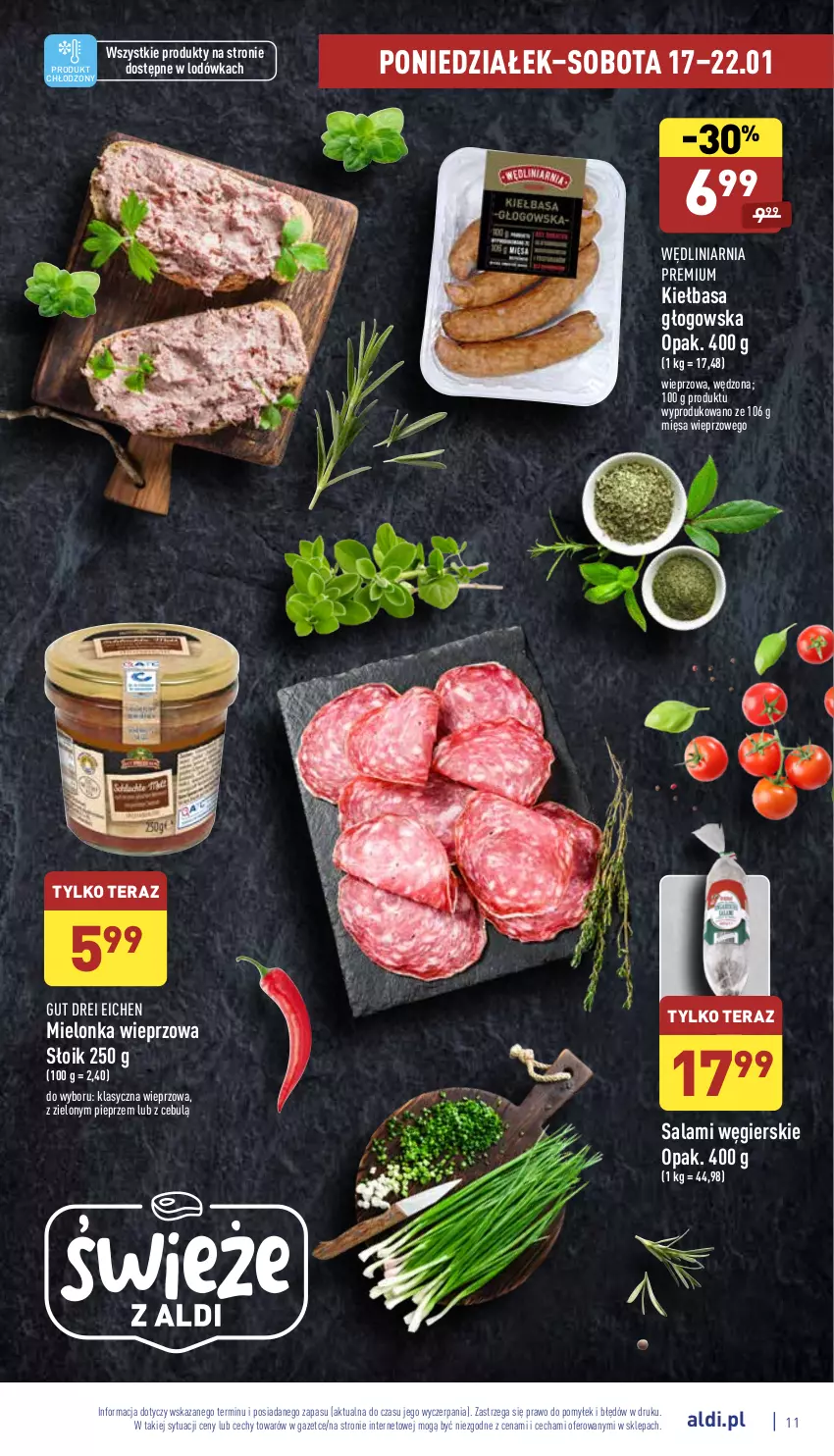 Gazetka promocyjna Aldi - Pełny katalog - ważna 17.01 do 22.01.2022 - strona 11 - produkty: Kiełbasa, Kiełbasa głogowska, Lodówka, Pieprz, Salami, Tera