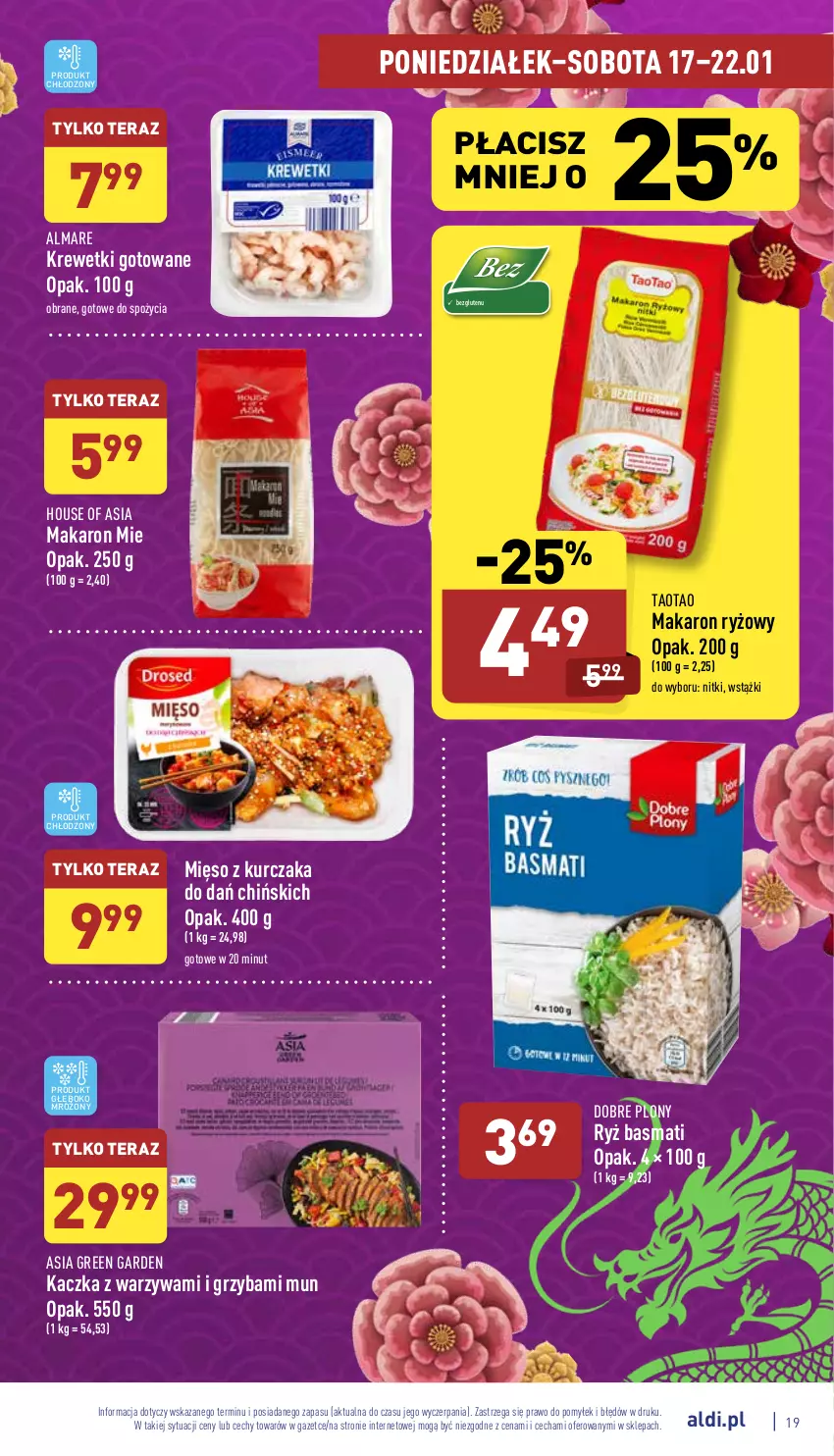 Gazetka promocyjna Aldi - Pełny katalog - ważna 17.01 do 22.01.2022 - strona 19 - produkty: House of Asia, Kaczka, Krewetki, Kurczak, Makaron, Makaron ryżowy, Mięso, Ryż, Ryż basmati, TaoTao, Tera, Warzywa