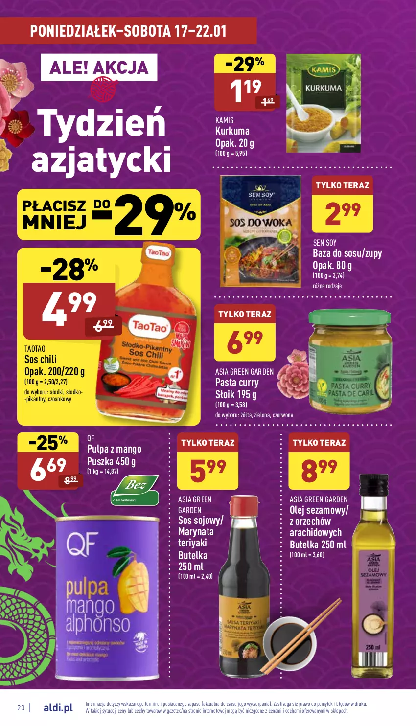 Gazetka promocyjna Aldi - Pełny katalog - ważna 17.01 do 22.01.2022 - strona 20 - produkty: Kamis, Kurkuma, Mango, Olej, Olej sezamowy, Sezam, Sos, Sos sojowy, TaoTao, Tera