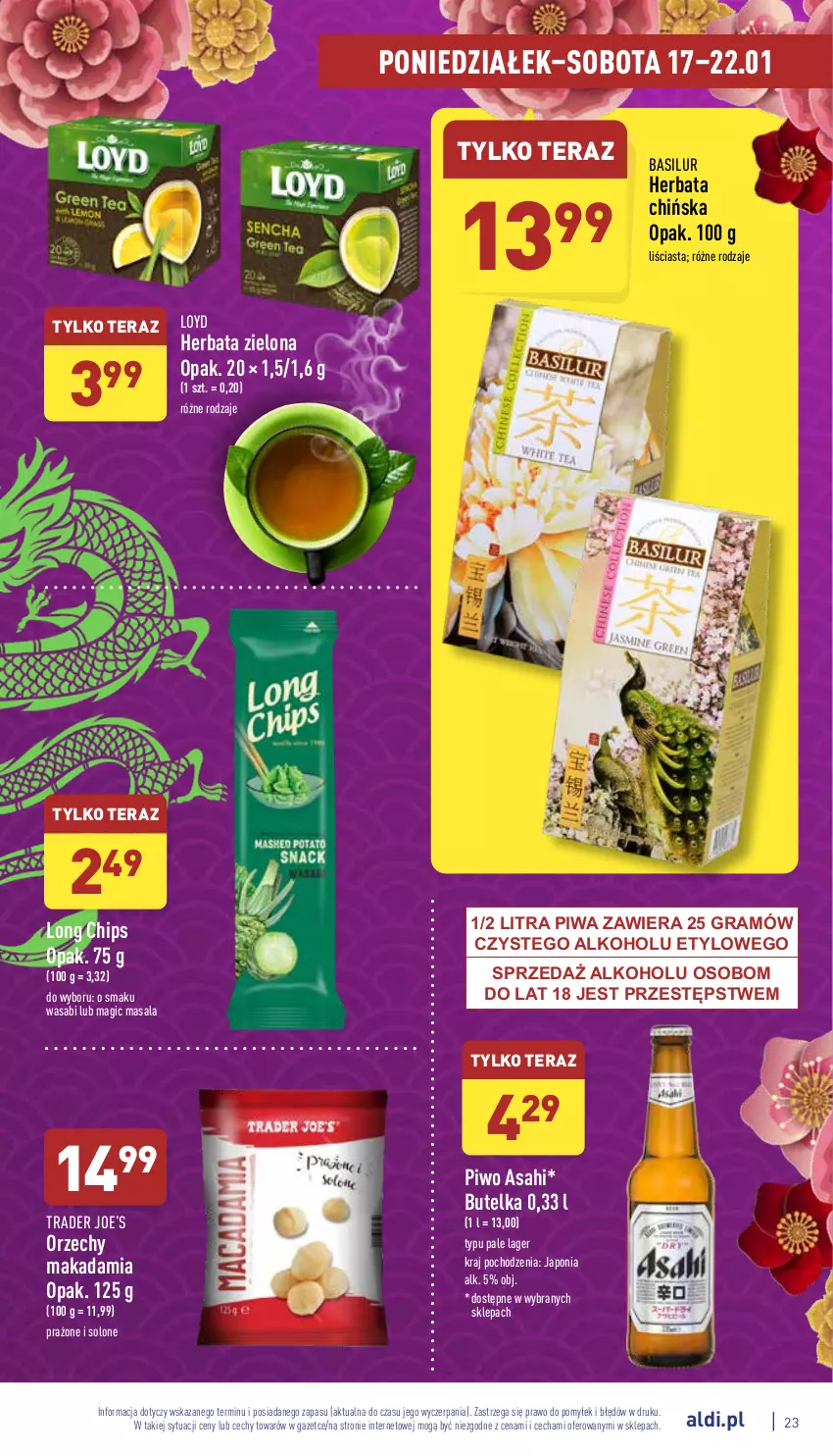 Gazetka promocyjna Aldi - Pełny katalog - ważna 17.01 do 22.01.2022 - strona 23 - produkty: Asahi, Gra, Herbata, Loyd, Piwa, Piwo, Tera, Wasa