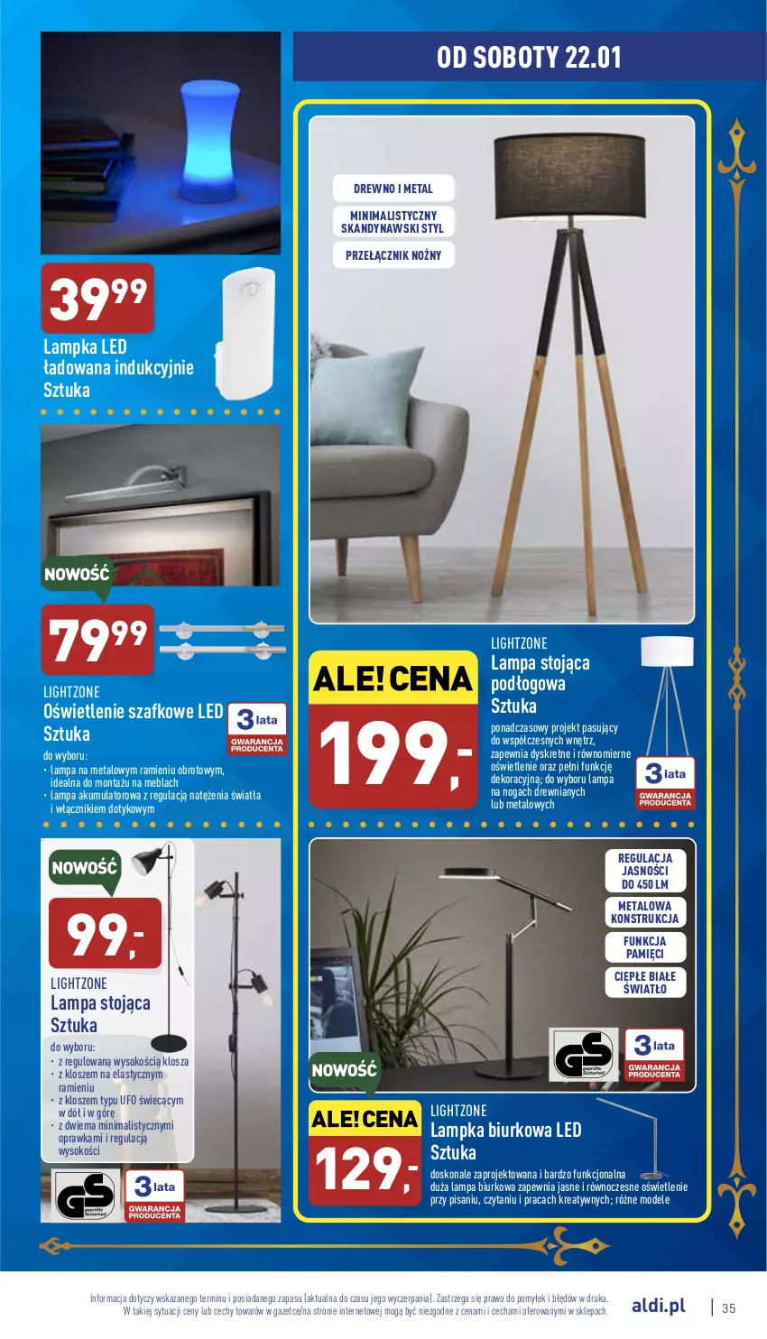 Gazetka promocyjna Aldi - Pełny katalog - ważna 17.01 do 22.01.2022 - strona 35 - produkty: Akumulator, Biurko, Kret, Lampa, Lampa biurkowa, Noż, Sok