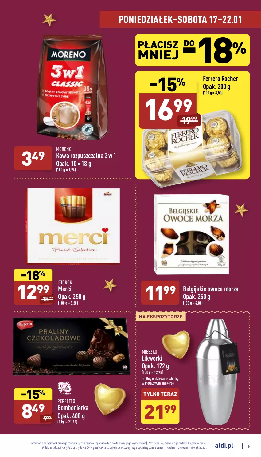 Gazetka promocyjna Aldi - Pełny katalog - ważna 17.01 do 22.01.2022 - strona 5 - produkty: Ferrero, Ferrero Rocher, Kawa, Kawa rozpuszczalna, LG, Merci, Owoce, Owoce morza, Praliny, Tera, Whisky