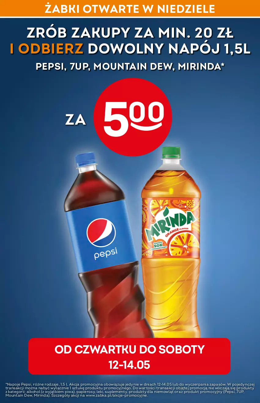 Gazetka promocyjna Żabka - ważna 11.05 do 17.05.2022 - strona 12 - produkty: 7up, Mirinda, Napój, Napoje, Papier, Pepsi, Piwa, Tran