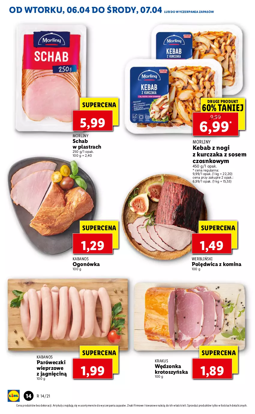 Gazetka promocyjna Lidl - GAZETKA - ważna 06.04 do 07.04.2021 - strona 14 - produkty: Kabanos, Kebab, Krakus, Kurczak, Morliny, Ogonówka, Polędwica, Sos