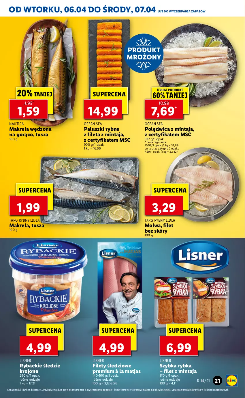 Gazetka promocyjna Lidl - GAZETKA - ważna 06.04 do 07.04.2021 - strona 21 - produkty: Filet z mintaja, Lisner, Matjas, Mintaj, Paluszki rybne, Polędwica, Ryba, Tusz