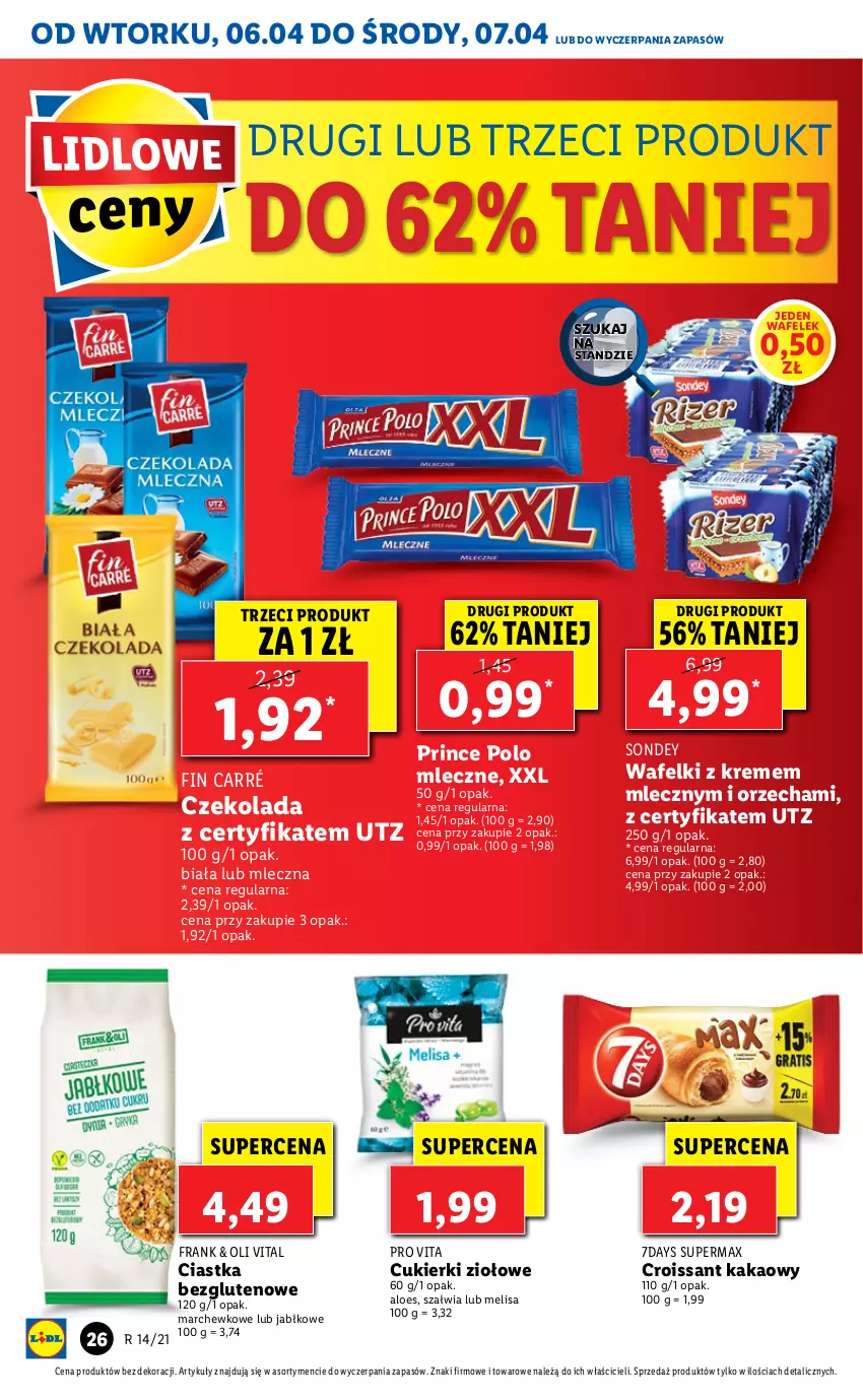 Gazetka promocyjna Lidl - GAZETKA - ważna 06.04 do 07.04.2021 - strona 26 - produkty: Ciastka, Croissant, Cukier, Cukierki, Czekolada, Kakao, Prince Polo, Wafelek