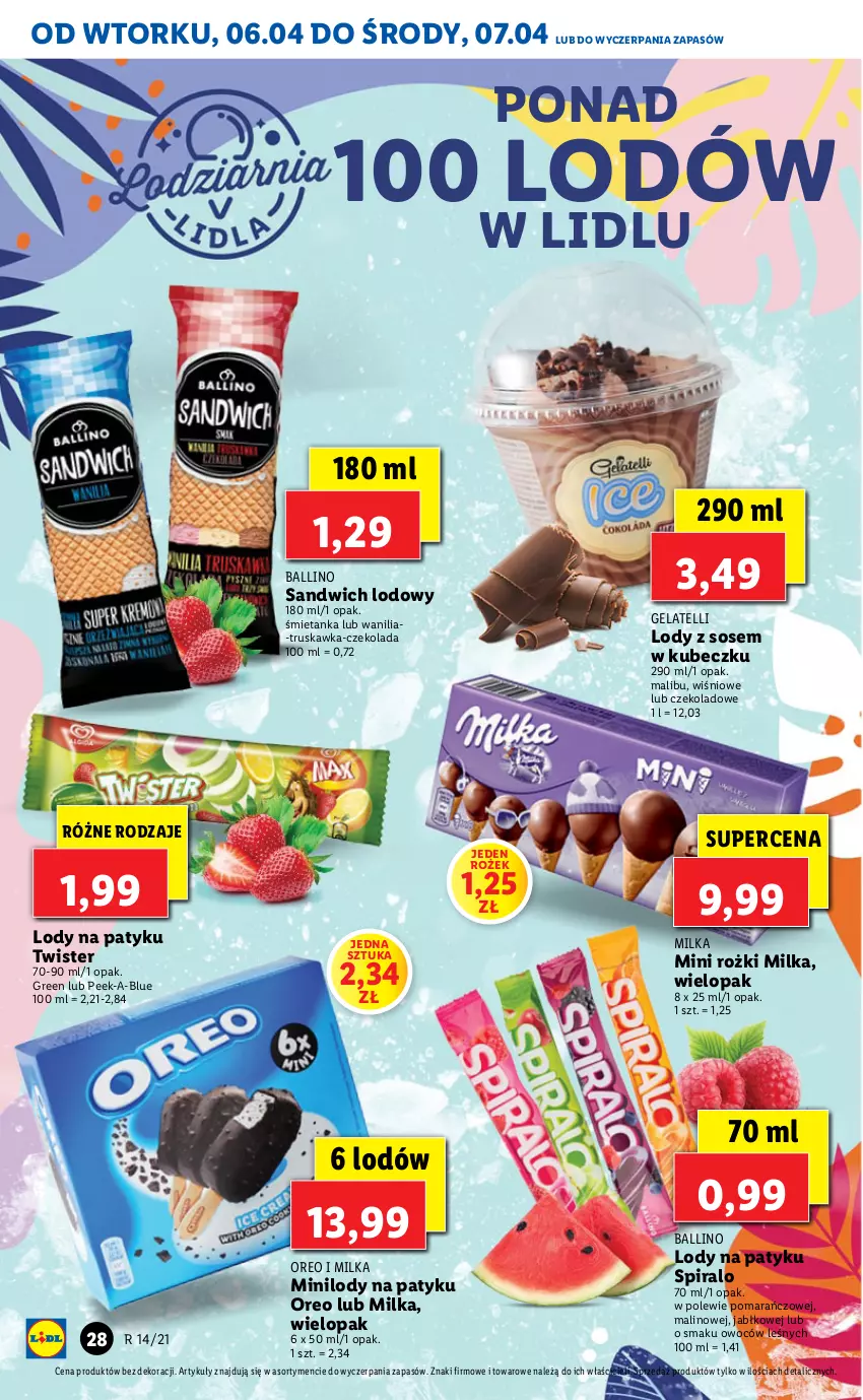 Gazetka promocyjna Lidl - GAZETKA - ważna 06.04 do 07.04.2021 - strona 28 - produkty: Czekolada, Lody, Malibu, Milka, Oreo, Sos