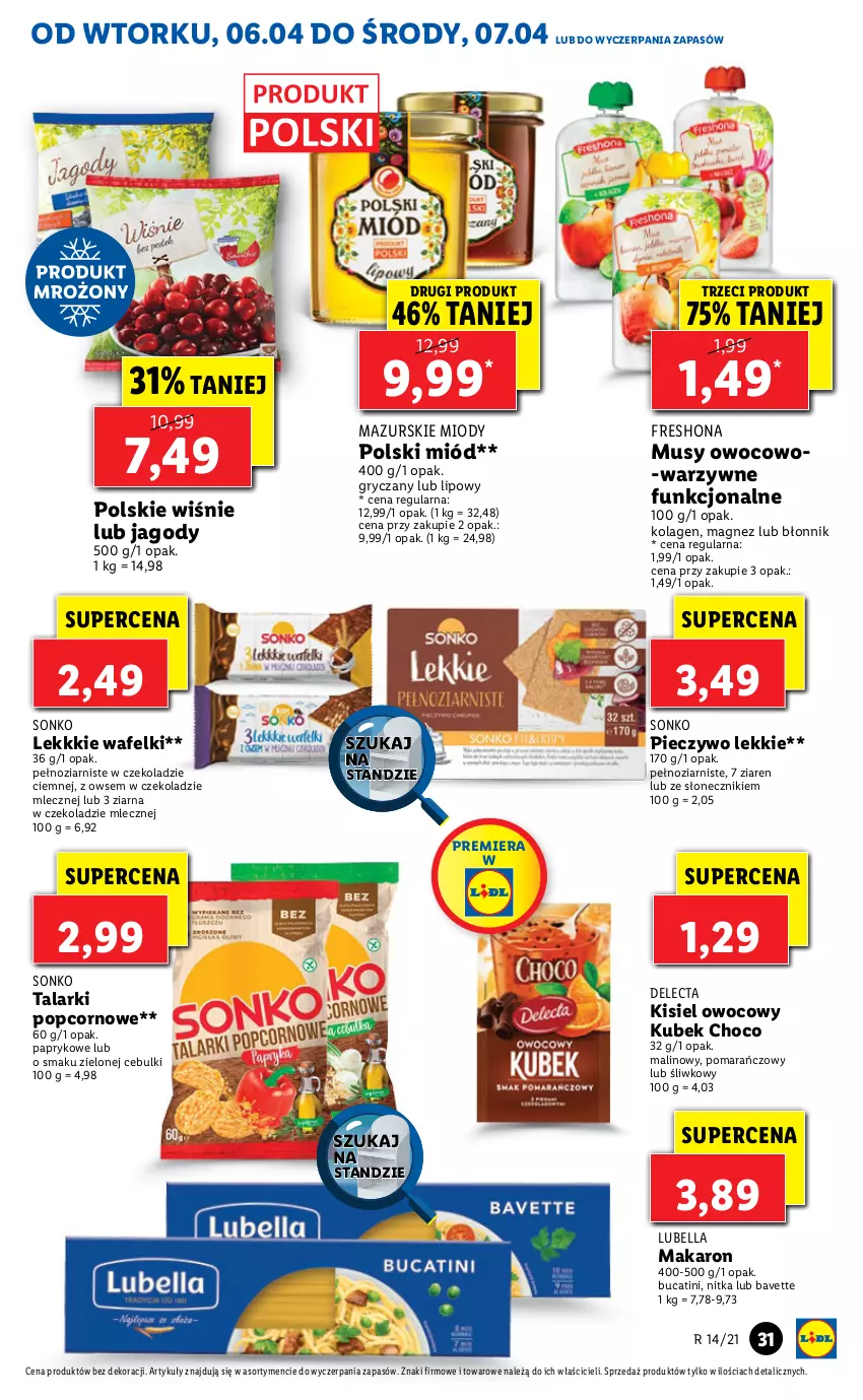 Gazetka promocyjna Lidl - GAZETKA - ważna 06.04 do 07.04.2021 - strona 31 - produkty: Bell, Bella, Delecta, Gry, Jagody, Kisiel, Kolagen, Kubek, Lubella, Magnez, Makaron, Miód, Mus, Piec, Pieczywo, Popcorn, Sonko