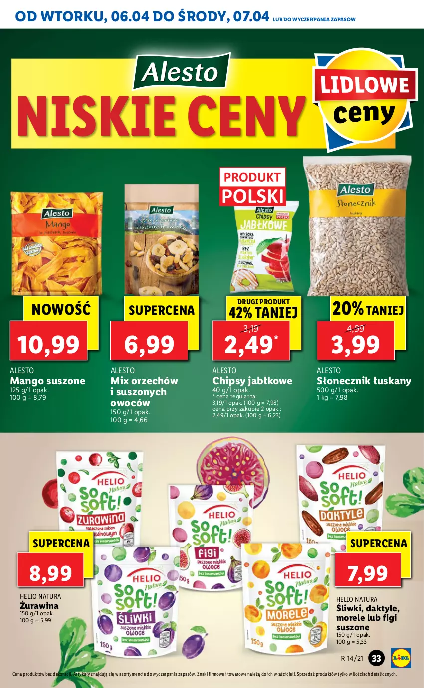 Gazetka promocyjna Lidl - GAZETKA - ważna 06.04 do 07.04.2021 - strona 33 - produkty: Chipsy, Daktyle, Figi, Helio, Mango, Mango suszone