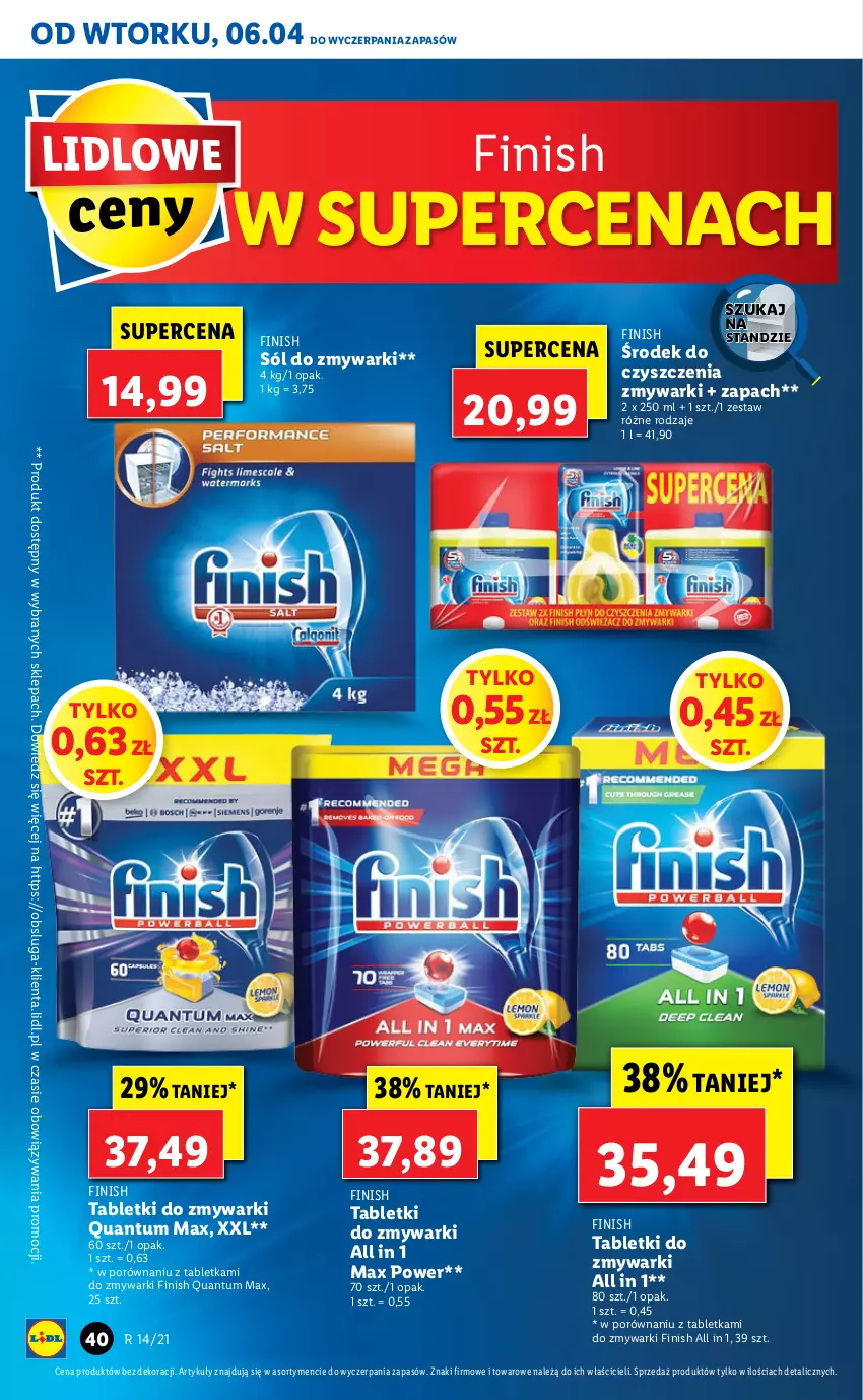 Gazetka promocyjna Lidl - GAZETKA - ważna 06.04 do 07.04.2021 - strona 40 - produkty: Finish, Por, Sól, Tablet, Tabletki do zmywarki, Zmywarki