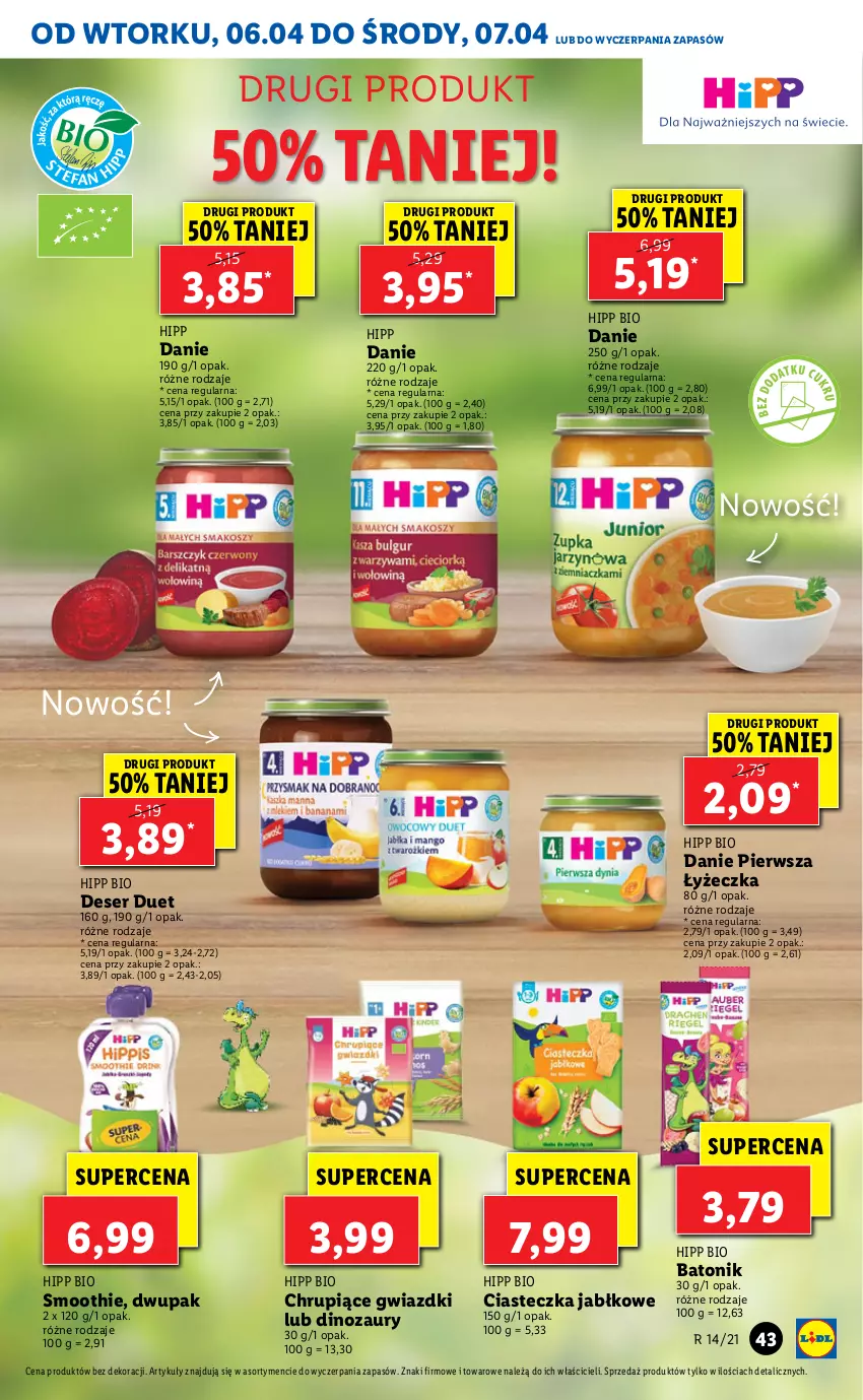 Gazetka promocyjna Lidl - GAZETKA - ważna 06.04 do 07.04.2021 - strona 43 - produkty: Baton, Bio Batonik, Deser, Dinozaur, HiPP, Ser, Smoothie, Tonik