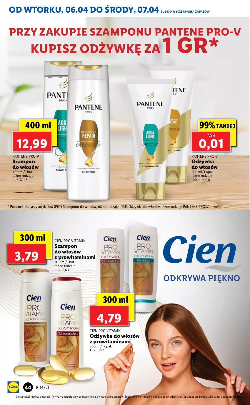 Gazetka promocyjna Lidl - GAZETKA - ważna 06.04 do 07.04.2021 - strona 44 - produkty: Odżywka, Pantene, Szampon