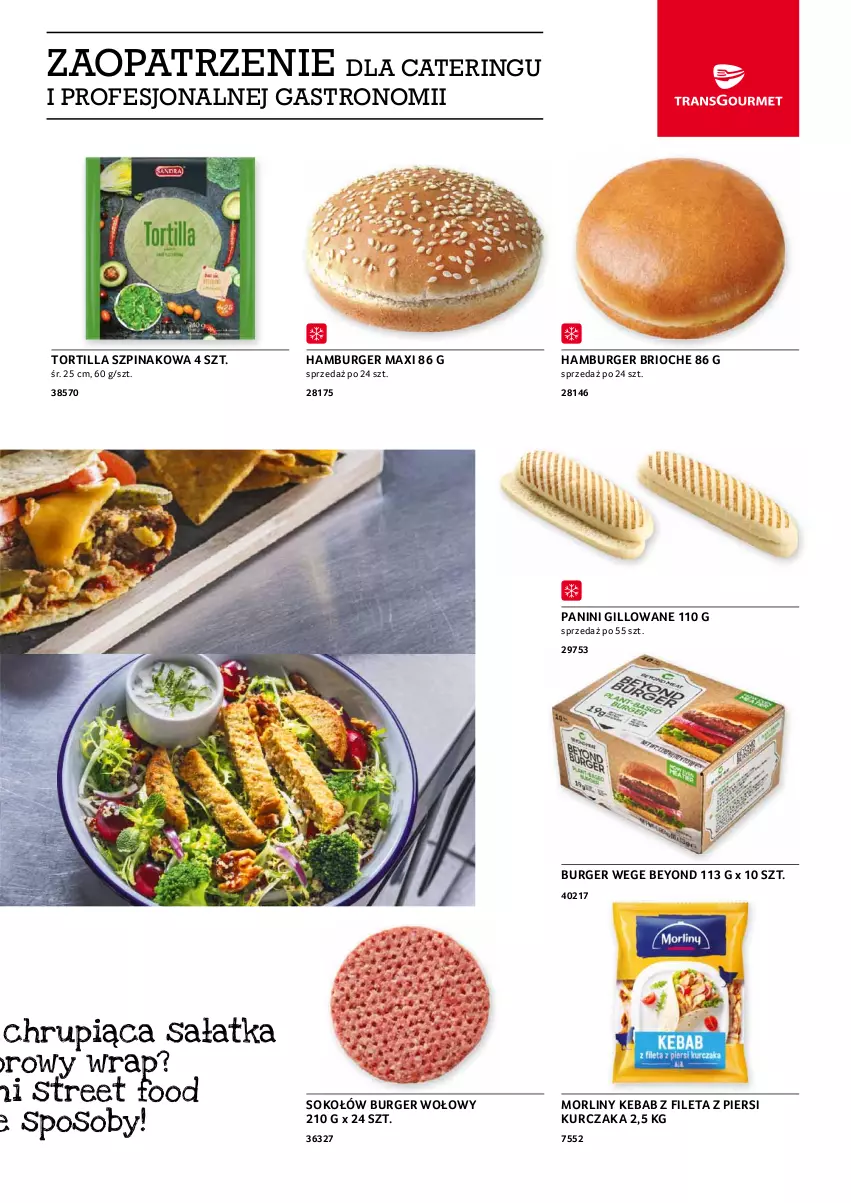 Gazetka promocyjna Selgros - Oferta gastronomiczna - ważna 24.06 do 07.07.2021 - strona 19 - produkty: Burger, Hamburger, Kebab, Kurczak, Morliny, Sałat, Sałatka, Sok, Sokołów, Szpinak, Tortilla