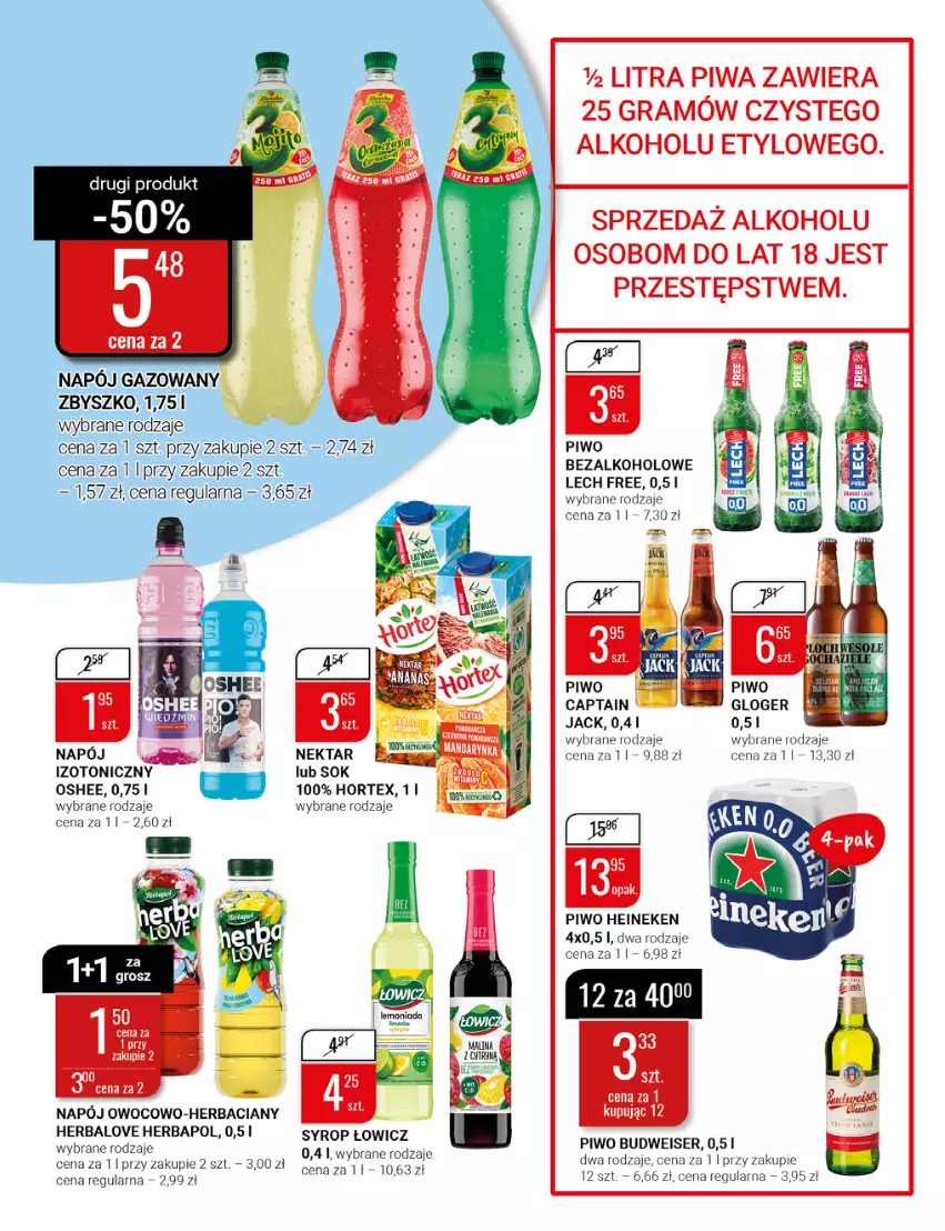 Gazetka promocyjna Bi1 - Wakacyjne pragnienie - ważna 01.06 do 07.06.2022 - strona 14 - produkty: Captain Jack, Gra, Heineken, Herbapol, Hortex, Napój, Napój gazowany, Napój izotoniczny, Nektar, Oshee, Piwa, Piwo, Ser, Sok, Syrop