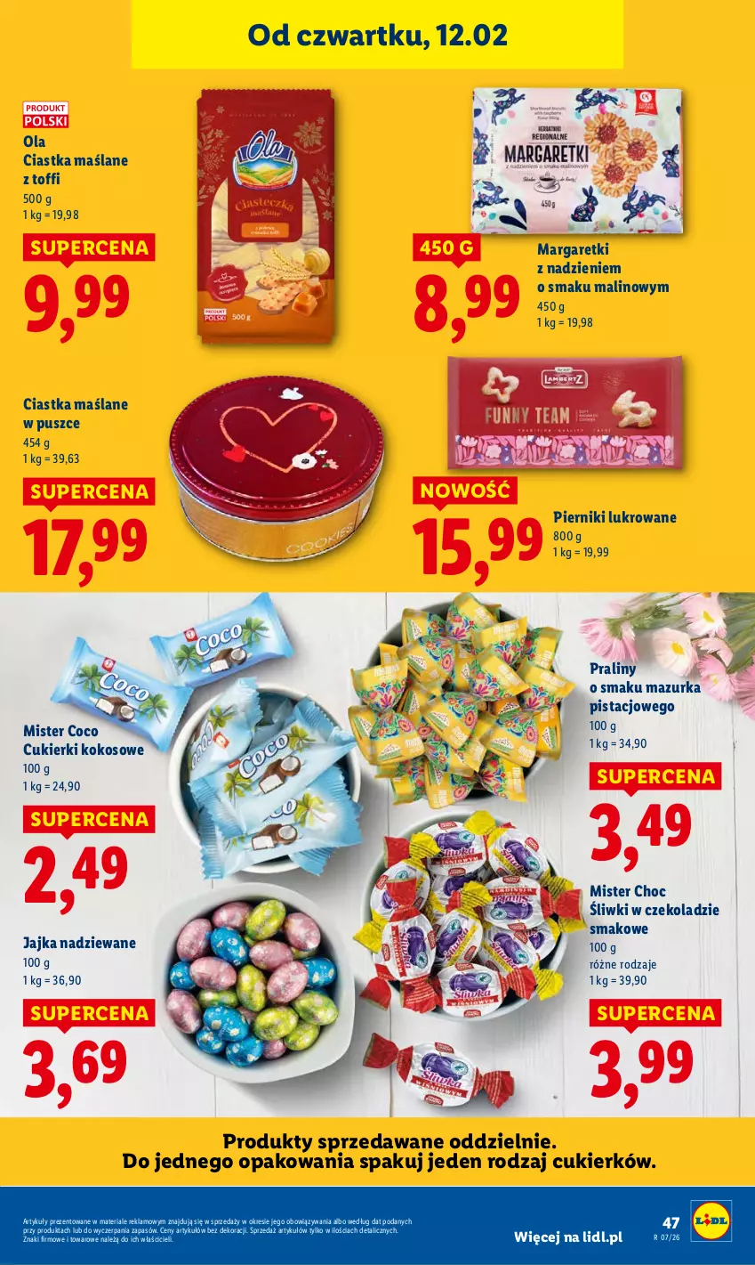 Gazetka promocyjna Lidl - GAZETKA - ważna 12.02 do 14.02.2026 - strona 47 - produkty: Ciastka, Cukier, Cukierki, Kokos, Piernik, Praliny