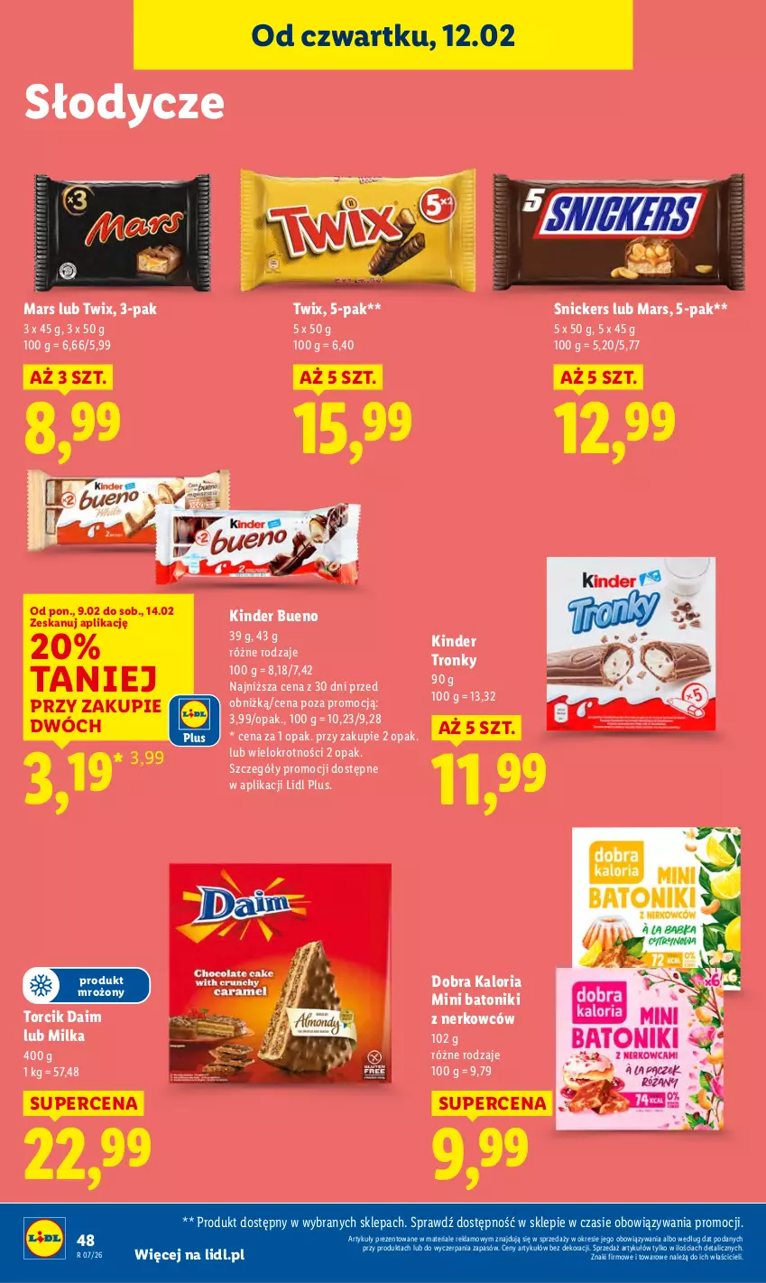 Gazetka promocyjna Lidl - GAZETKA - ważna 12.02 do 14.02.2026 - strona 48 - produkty: Baton, Kinder, Kinder Bueno, Mars, Milka, Snickers, Tonik, Twix