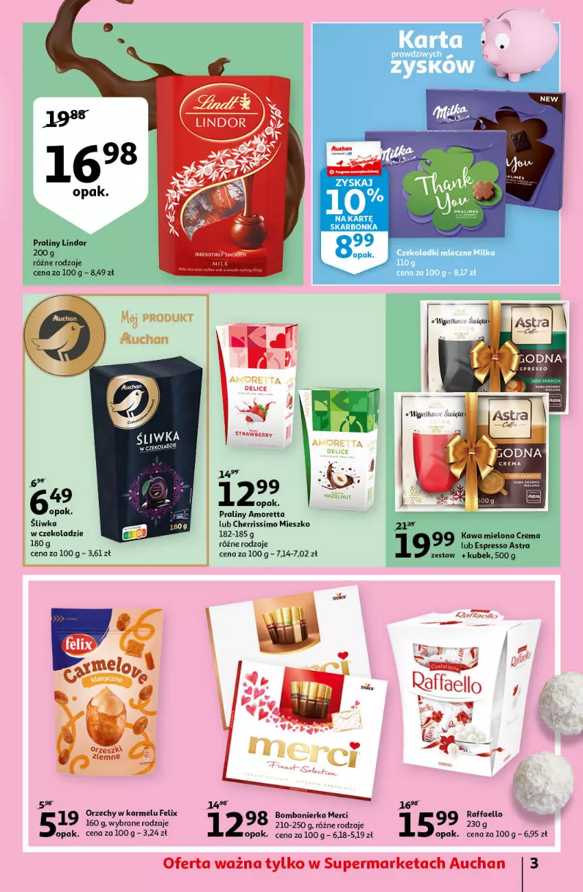 Gazetka promocyjna Auchan - Pięknego Dnia Kobiet Supermarkety - ważna 04.03 do 10.03.2021 - strona 3 - produkty: Fa, Felix, Kawa, Kawa mielona, Kubek, Lindor, Merci, Praliny, Raffaello, Taca