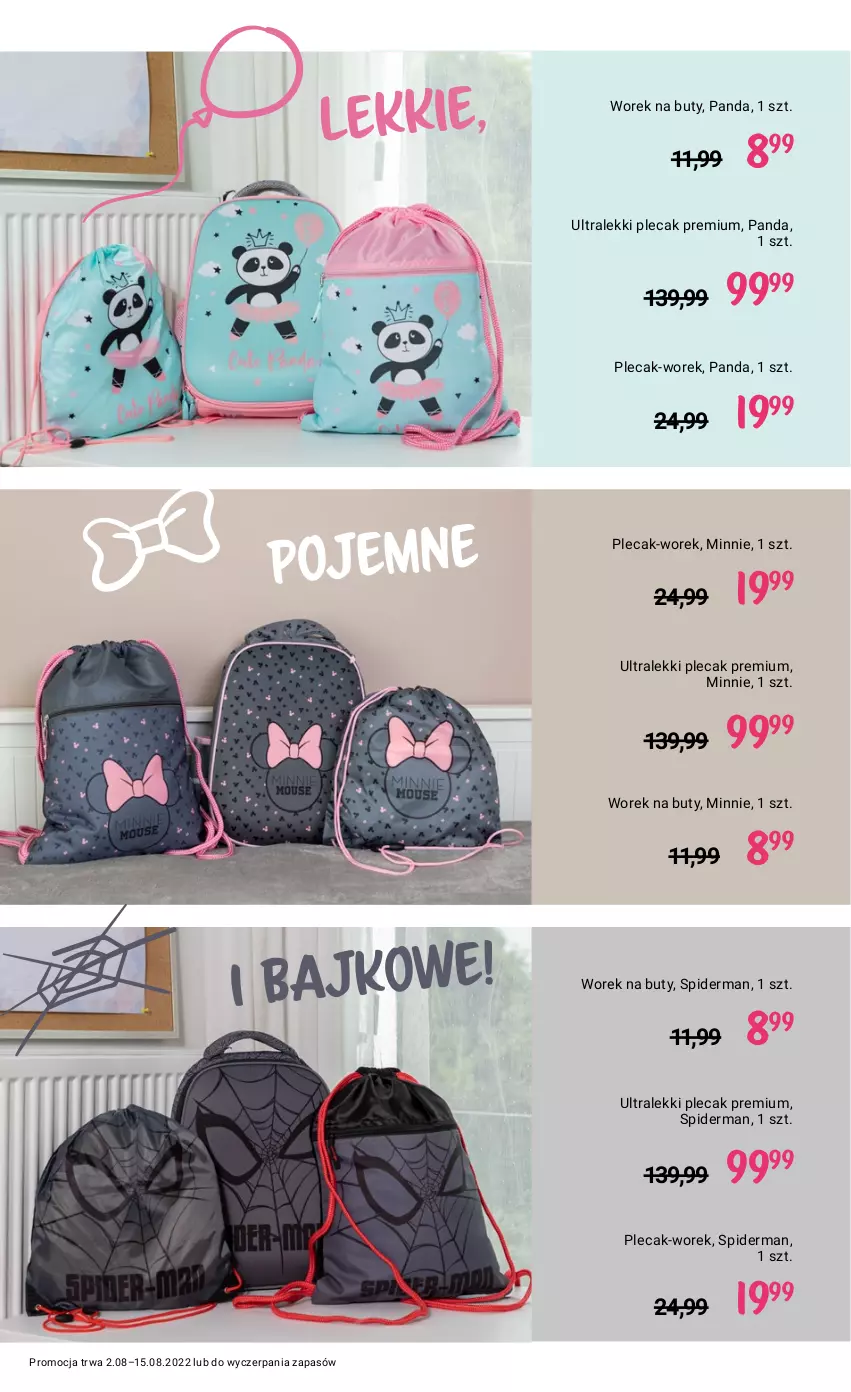 Gazetka promocyjna Rossmann - ważna 02.08 do 15.08.2022 - strona 14 - produkty: Buty, Minnie, Panda, Plecak, Spiderman