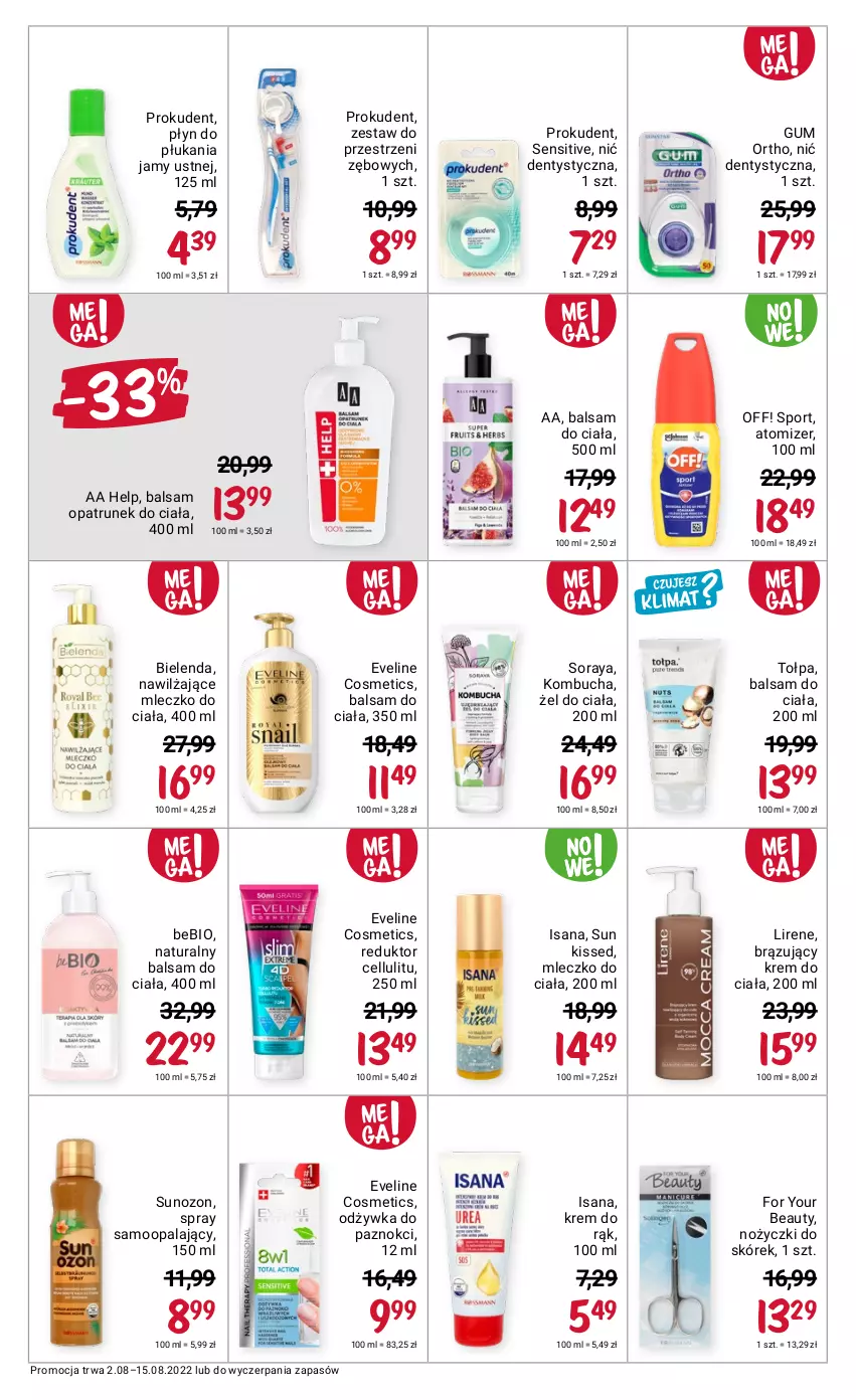 Gazetka promocyjna Rossmann - ważna 02.08 do 15.08.2022 - strona 5 - produkty: Balsam do ciała, Bielenda, Eveline, For Your Beauty, Isana, Krem do ciała, Krem do rąk, Lirene, Mleczko, Mleczko do ciała, Nić dentystyczna, Noż, Nożyczki, Odżywka, Płyn do płukania, Płyn do płukania jamy ustnej, Por, Prokudent, Sport, Tołpa