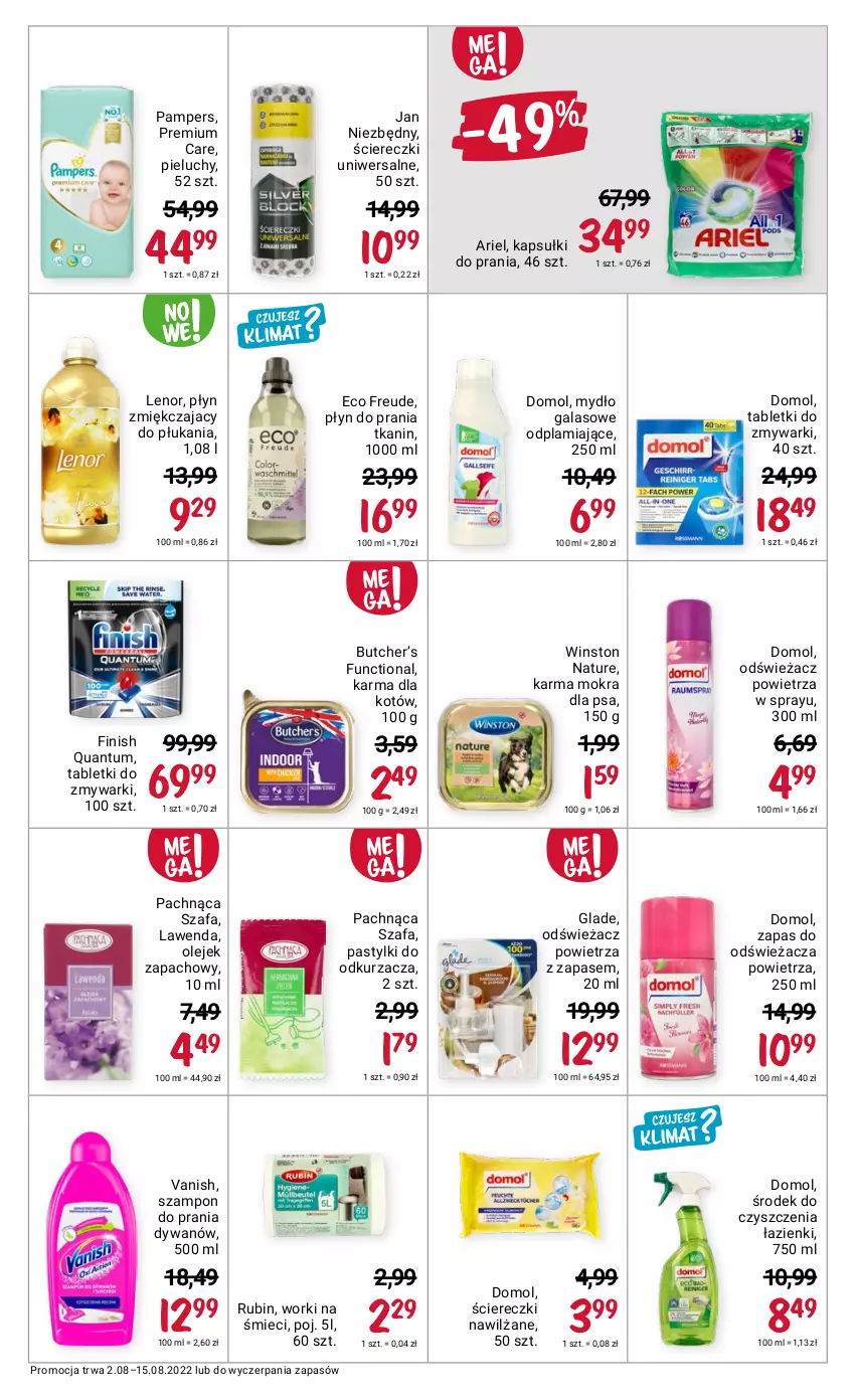 Gazetka promocyjna Rossmann - ważna 02.08 do 15.08.2022 - strona 7 - produkty: Ariel, Domol, Dywan, Fa, Finish, Gala, Jan Niezbędny, Kapsułki do prania, Lenor, Mydło, Odkurzacz, Odświeżacz powietrza, Olej, Pampers, Pastylki, Pieluchy, Płyn do prania, Rubin, Szafa, Szampon, Tablet, Tabletki do zmywarki, Vanish, Winston, Worki na śmiec, Worki na śmieci, Zmywarki