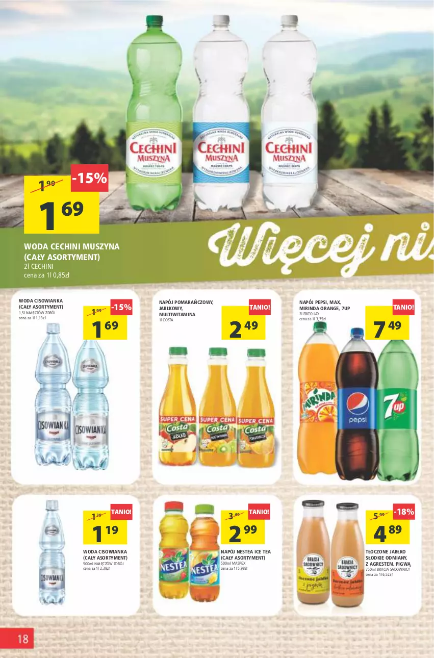 Gazetka promocyjna Arhelan - Gazetka - ważna 12.08 do 21.08.2022 - strona 18 - produkty: 7up, Cisowianka, Gres, Ice tea, Mirinda, Mus, Napój, Nestea, Pepsi, Szyna, Woda