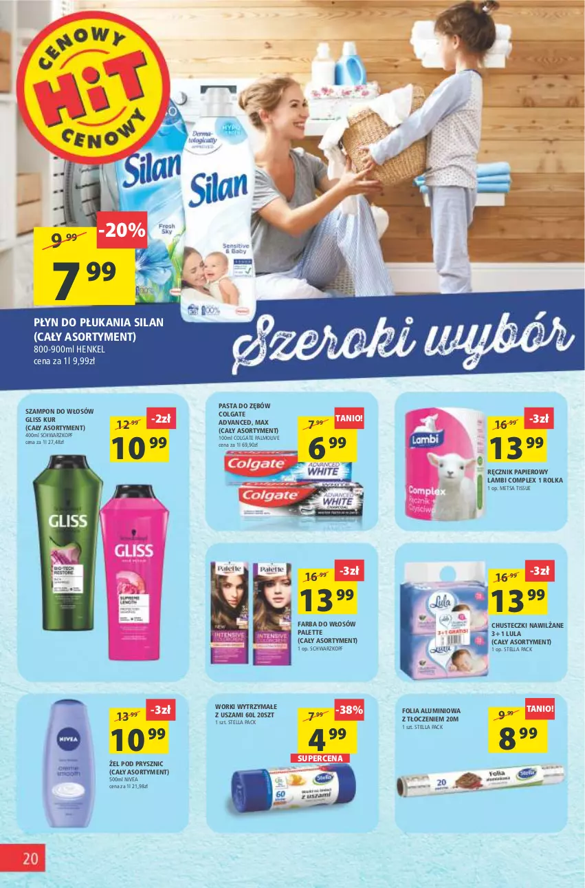 Gazetka promocyjna Arhelan - Gazetka - ważna 12.08 do 21.08.2022 - strona 20 - produkty: Chusteczki, Colgate, Fa, Farba do włosów, Folia aluminiowa, Gliss Kur, LG, Nivea, Palette, Palmolive, Papier, Pasta do zębów, Płyn do płukania, Ręcznik, Schwarzkopf, Silan, Szampon